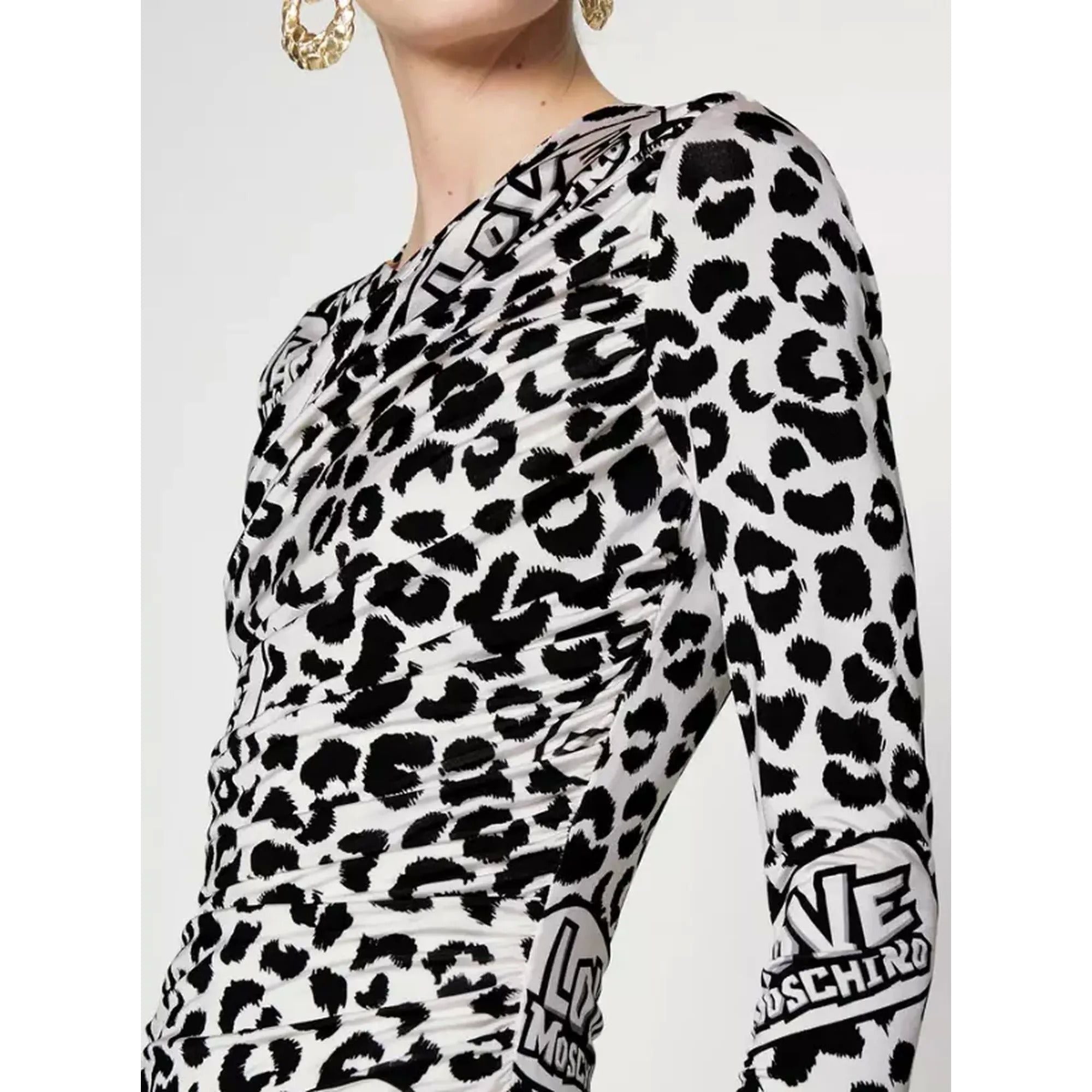 Viscose-blend Leopard Print Short Dress with Love Moschino Logo 40 IT Women