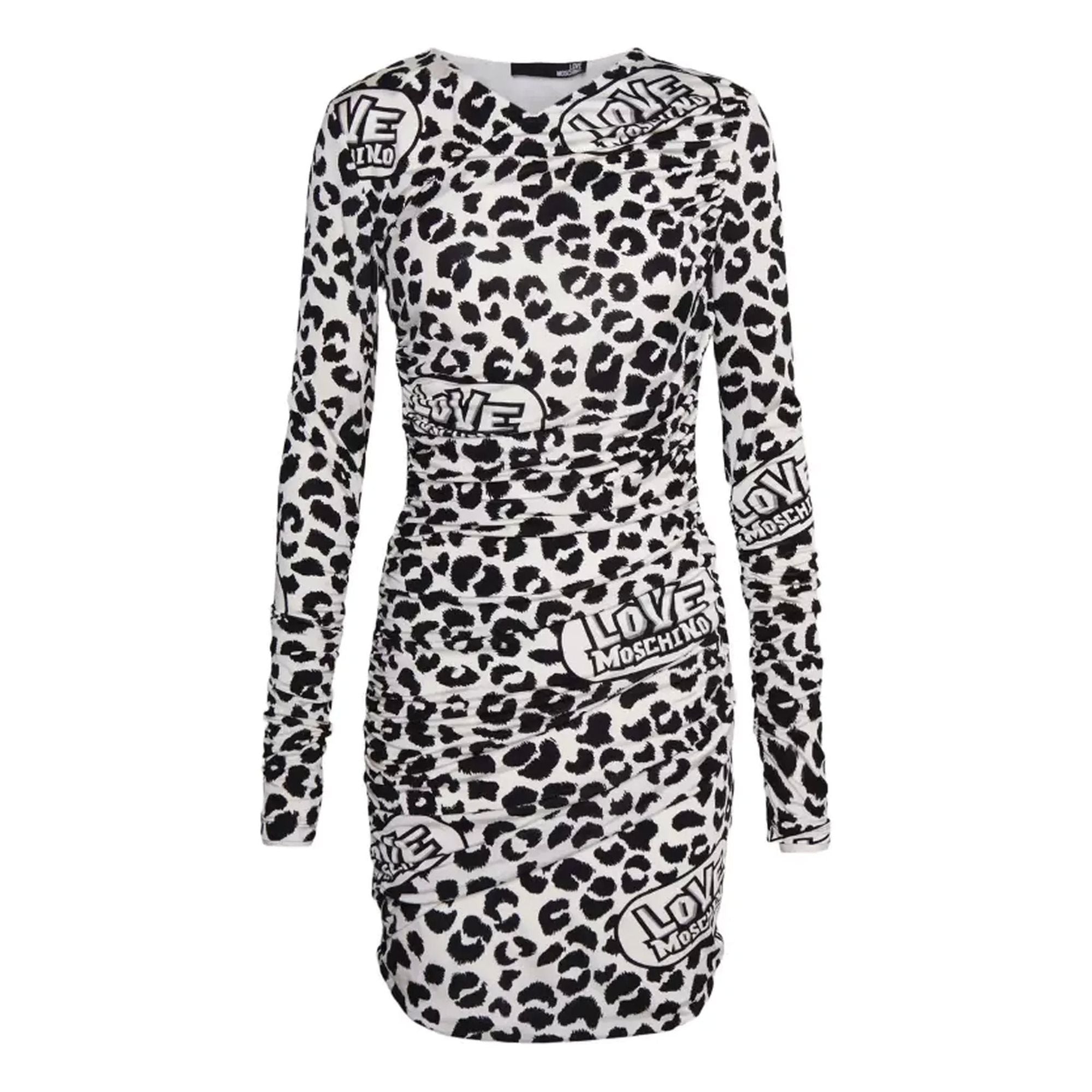 Viscose-blend Leopard Print Short Dress with Love Moschino Logo 40 IT Women