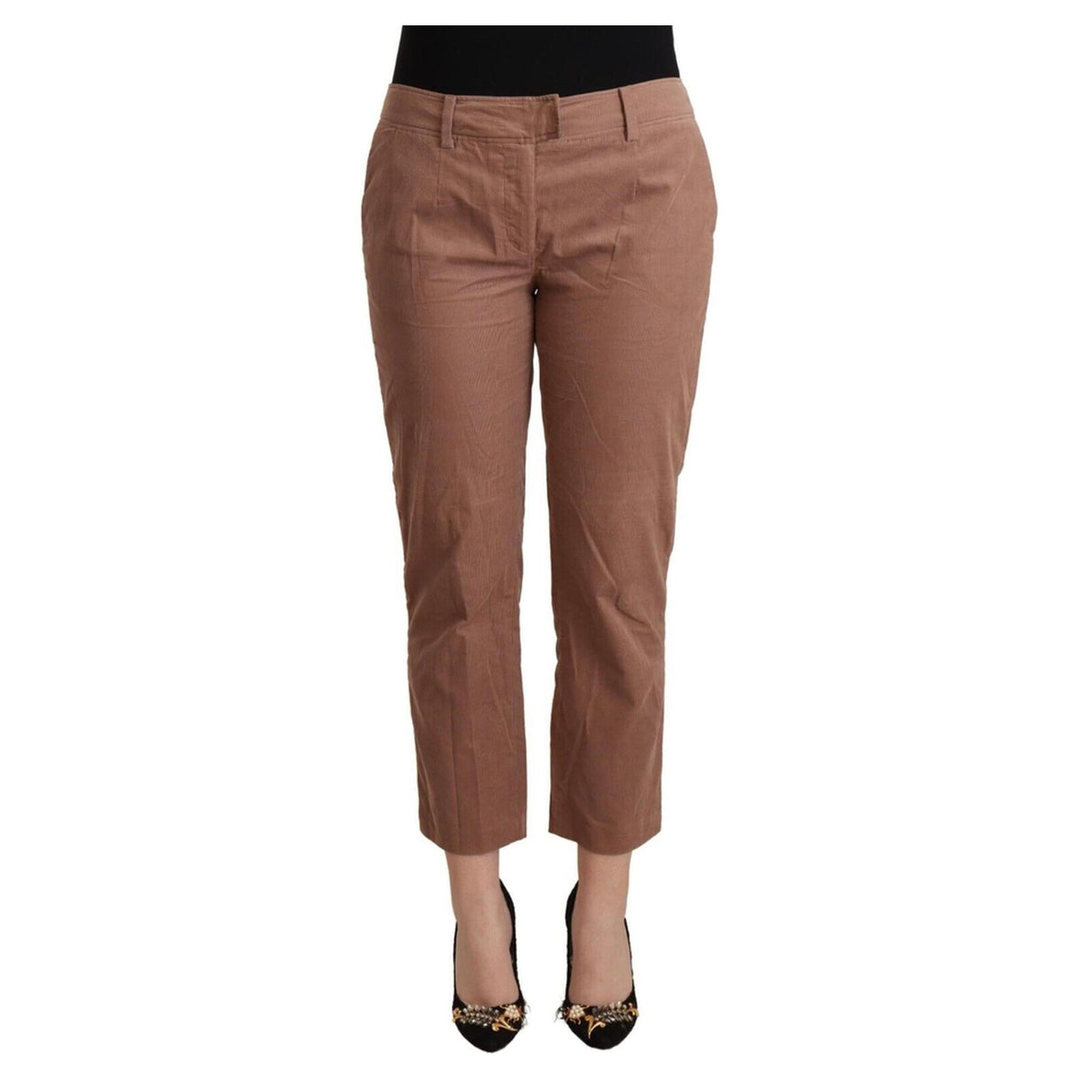 100% Authentic C&amp;#8217;N&amp;#8217;C COSTUME NATIONAL Mid Waist Cotton Tapered Cropped Pants with Logo Details 44 IT Women