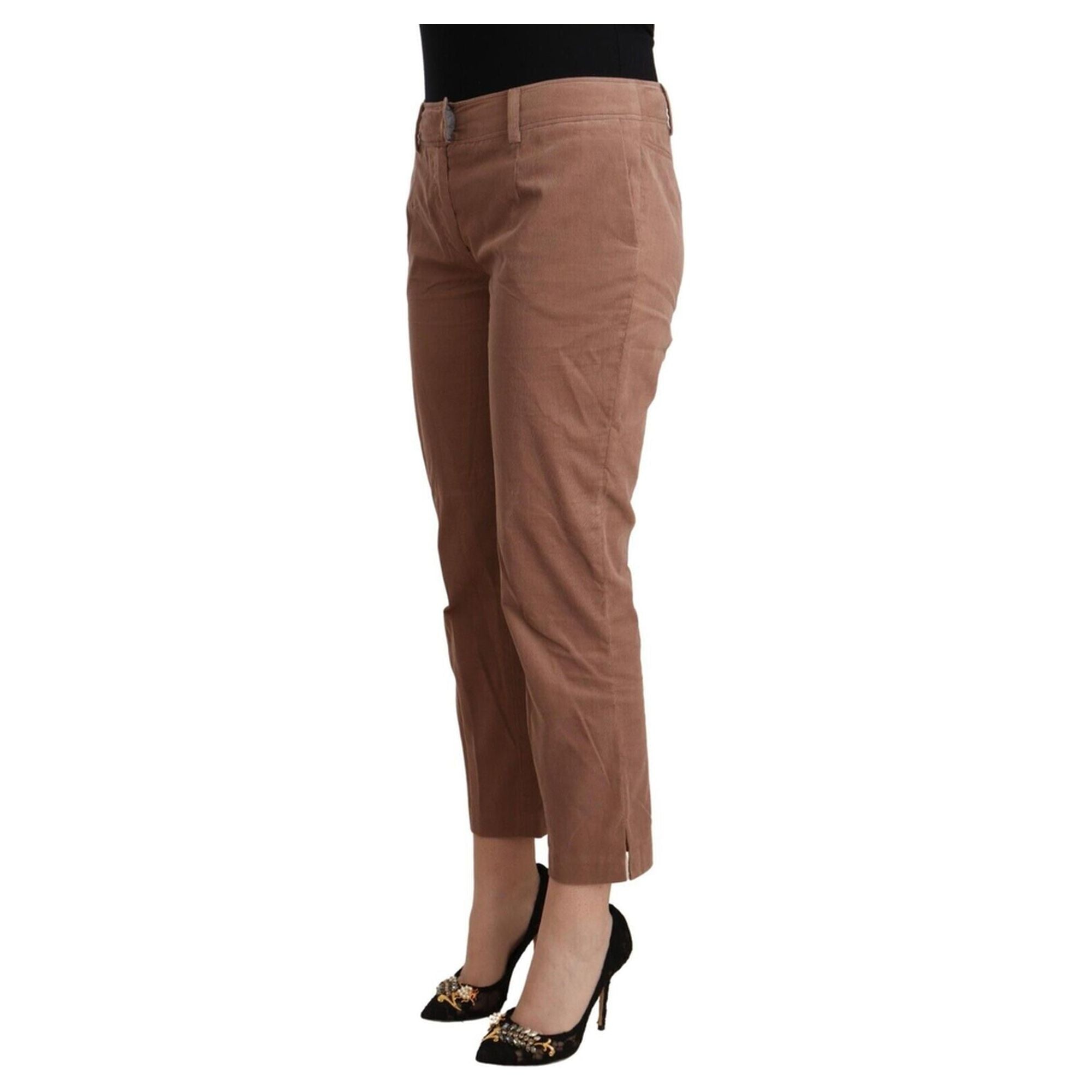 100% Authentic C&#8217;N&#8217;C COSTUME NATIONAL Mid Waist Cotton Tapered Cropped Pants with Logo Details 44 IT Women