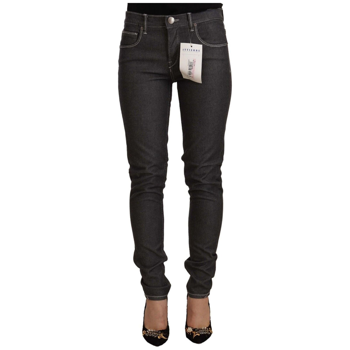 Skinny Mid Waist Denim Jeans with Zipper Closure