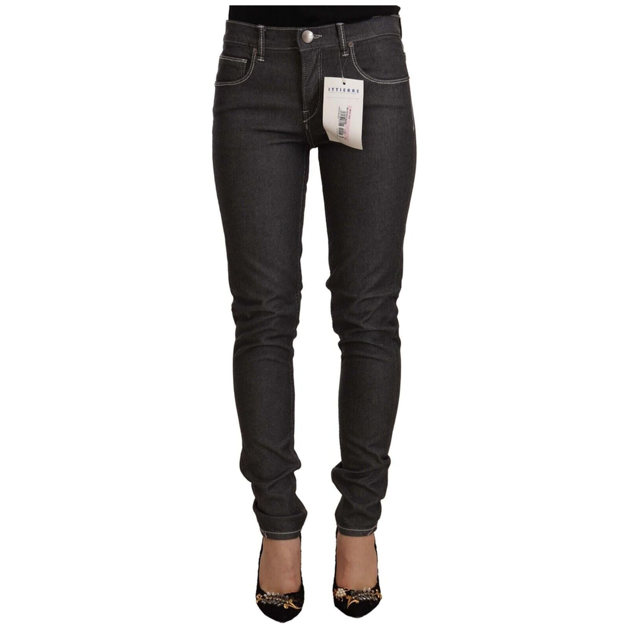 Skinny Mid Waist Denim Jeans with Zipper Closure