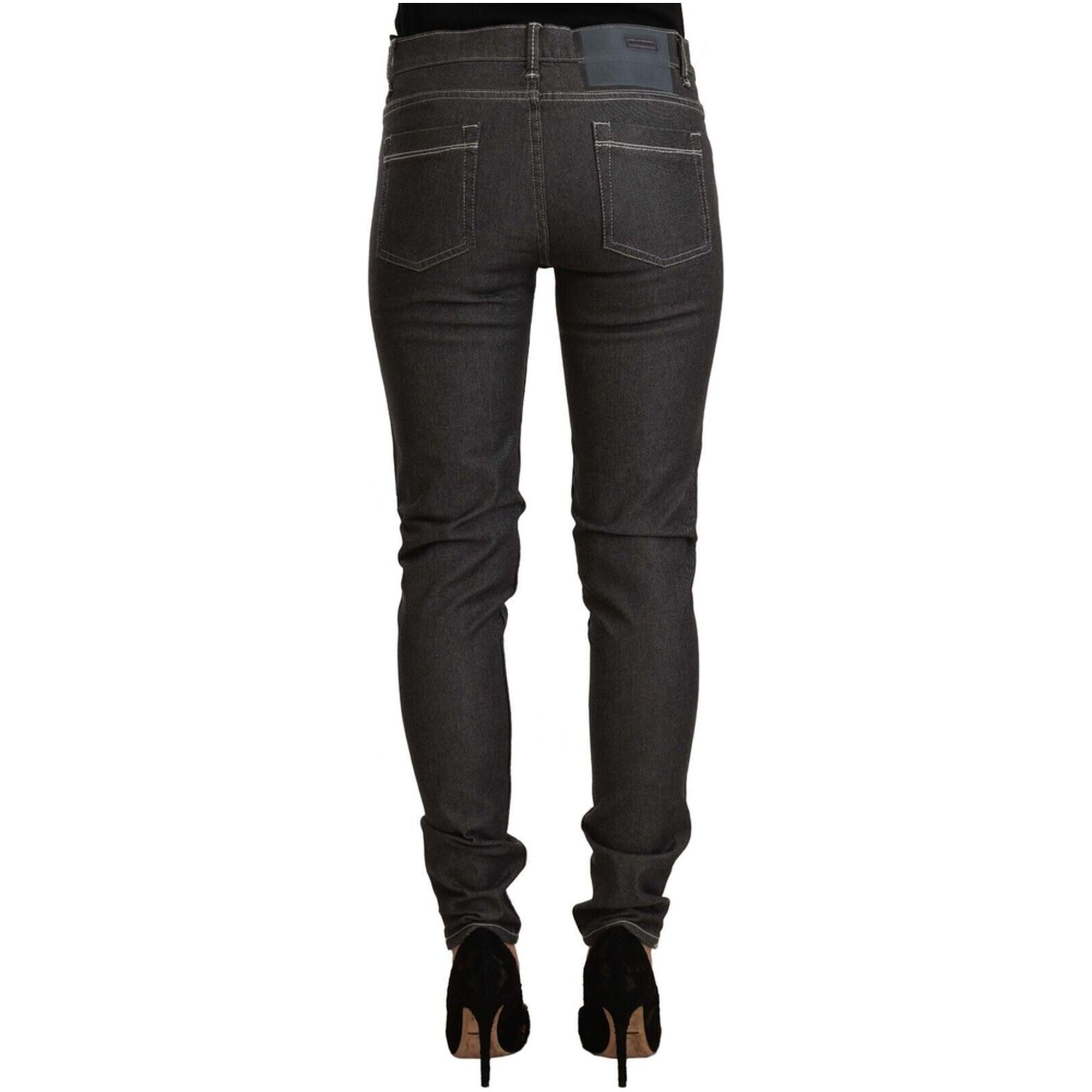 Skinny Mid Waist Denim Jeans with Zipper Closure