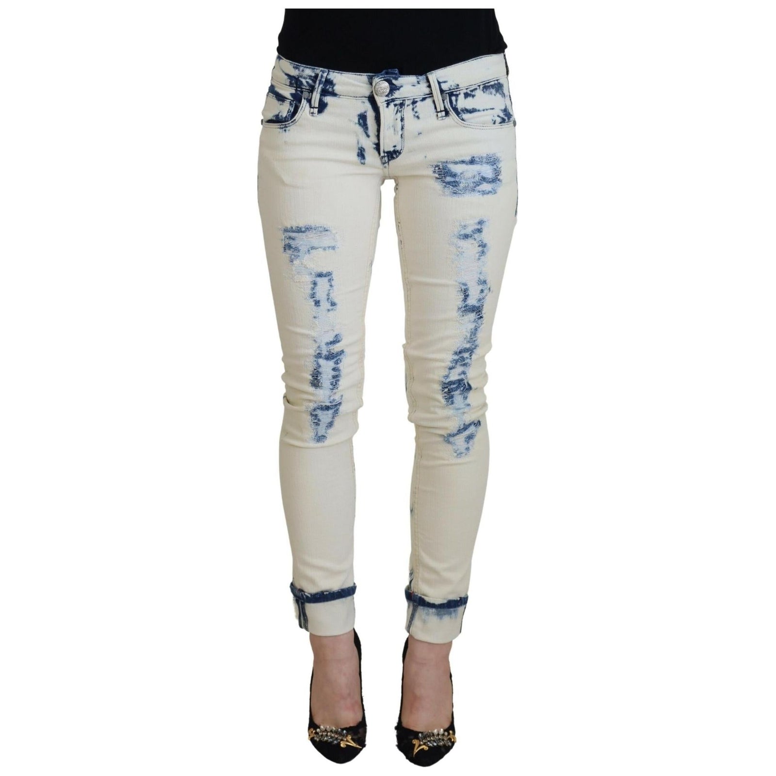 Authentic ACHT Skinny Jeans with Tattered Denim Finish W26 US Women