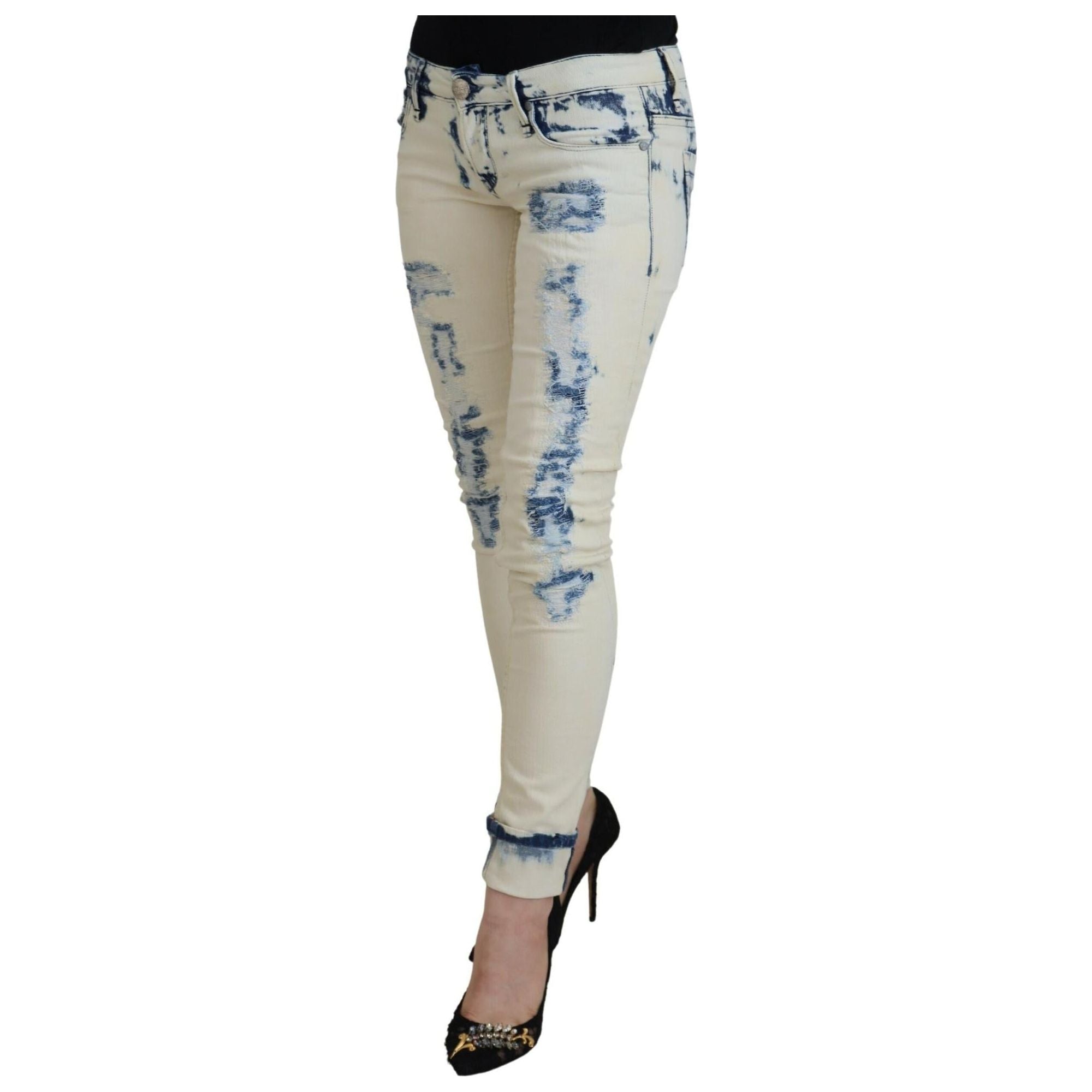 Authentic ACHT Skinny Jeans with Tattered Denim Finish W26 US Women