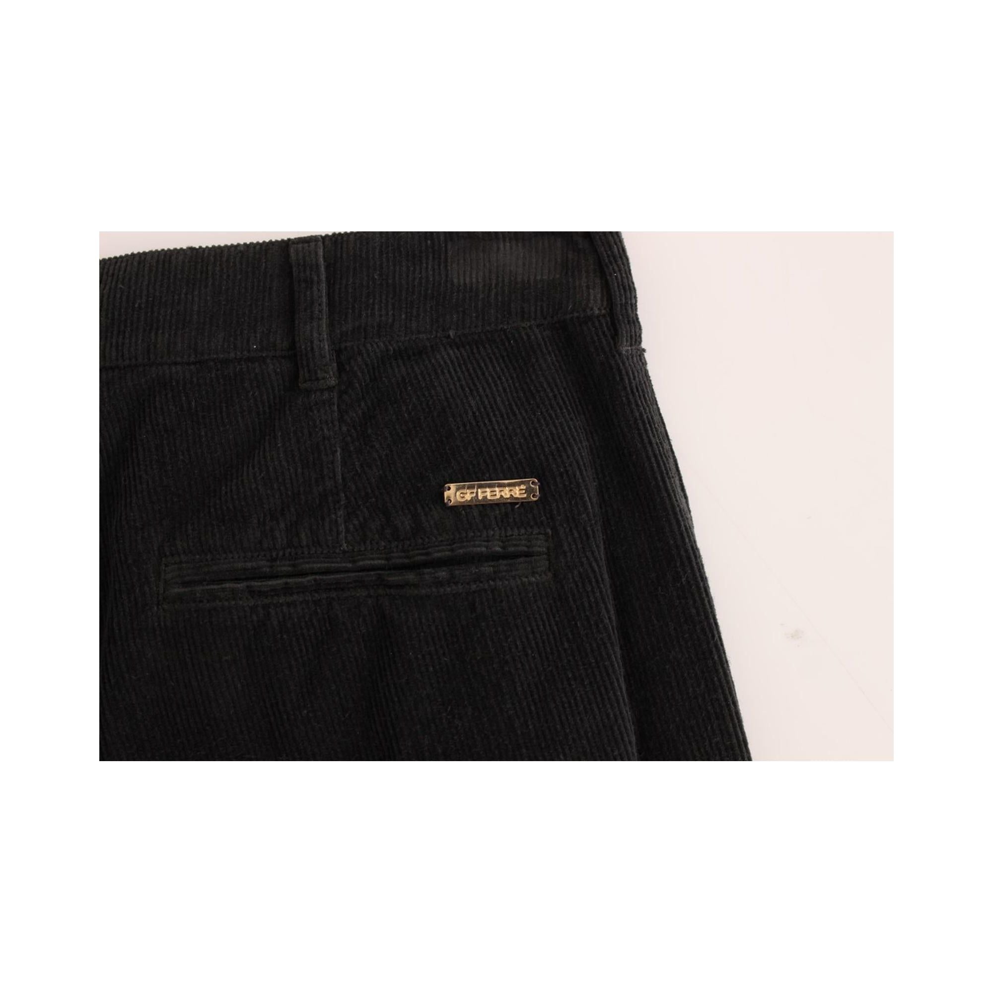 Stylish Black Corduroy Pants with Logo Details 48 IT Men