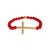 Authentic NIALAYA Gold Plated Silver Bracelet with Red Coral Beads and CZ Diamond Cross