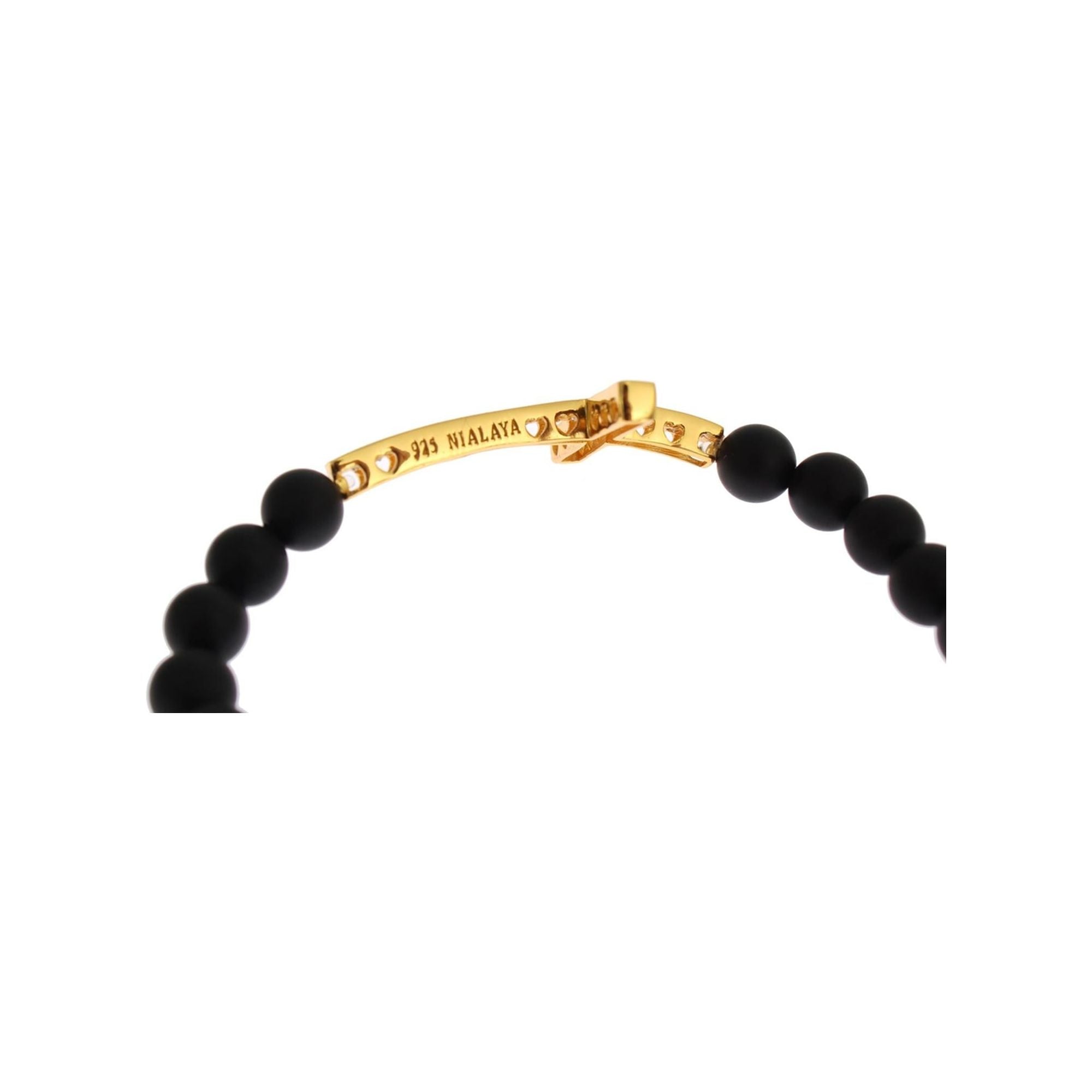 Authentic NIALAYA Bracelet with Matte Onyx Beads and CZ Diamond Cross M Women