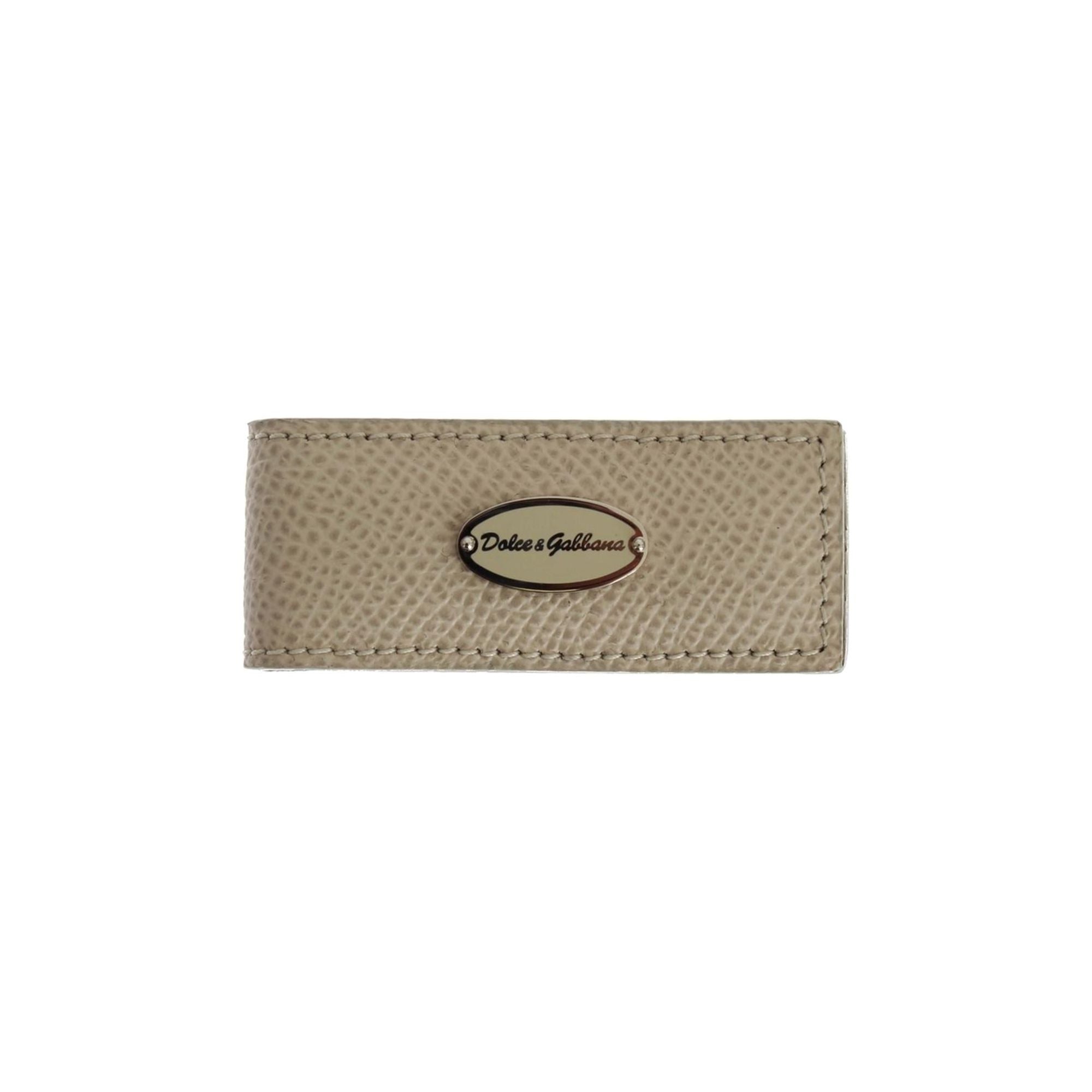 Authentic Dolce & Gabbana Beige Leather Money Bar Clip