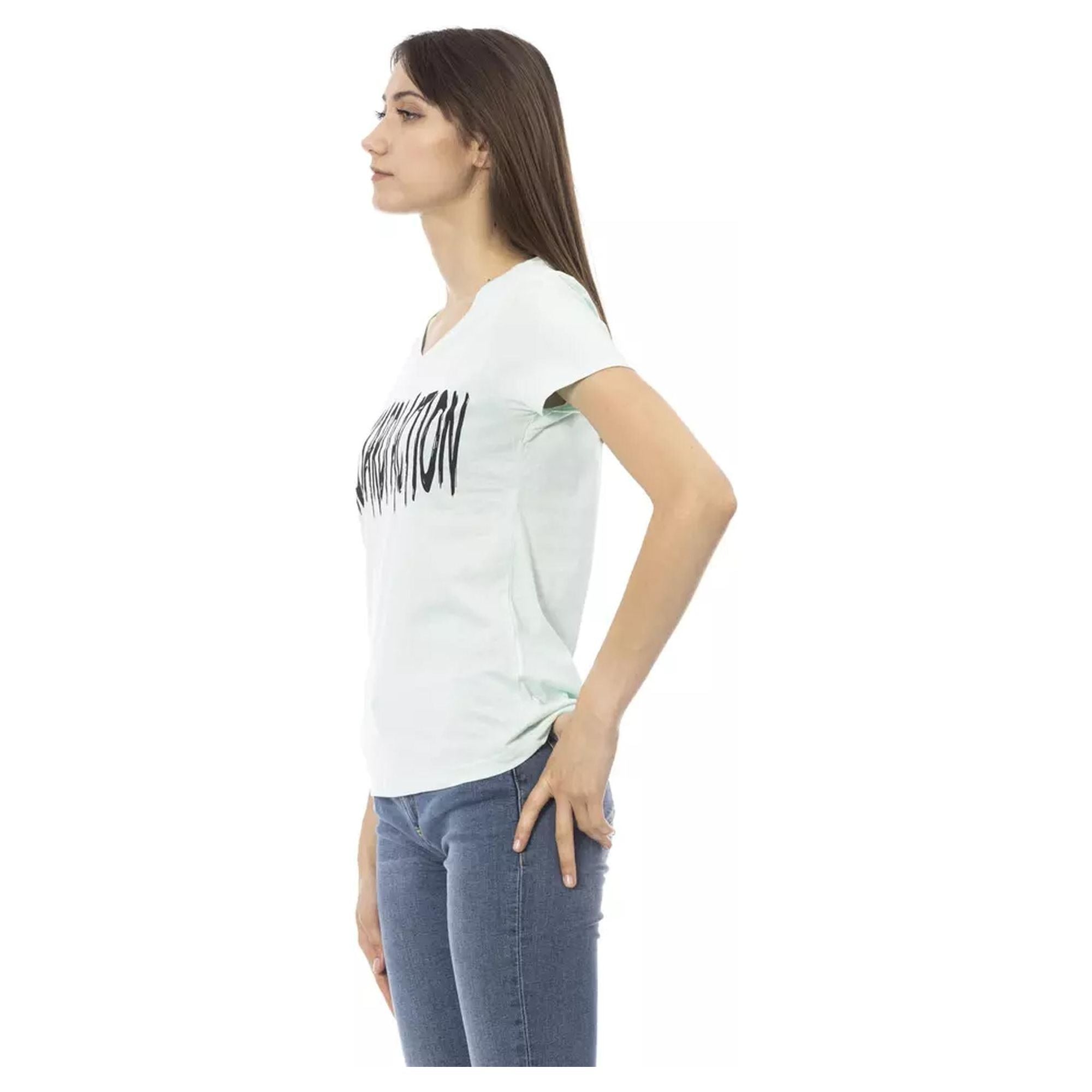 Short Sleeve V-Neck T-shirt with Front Print M Women