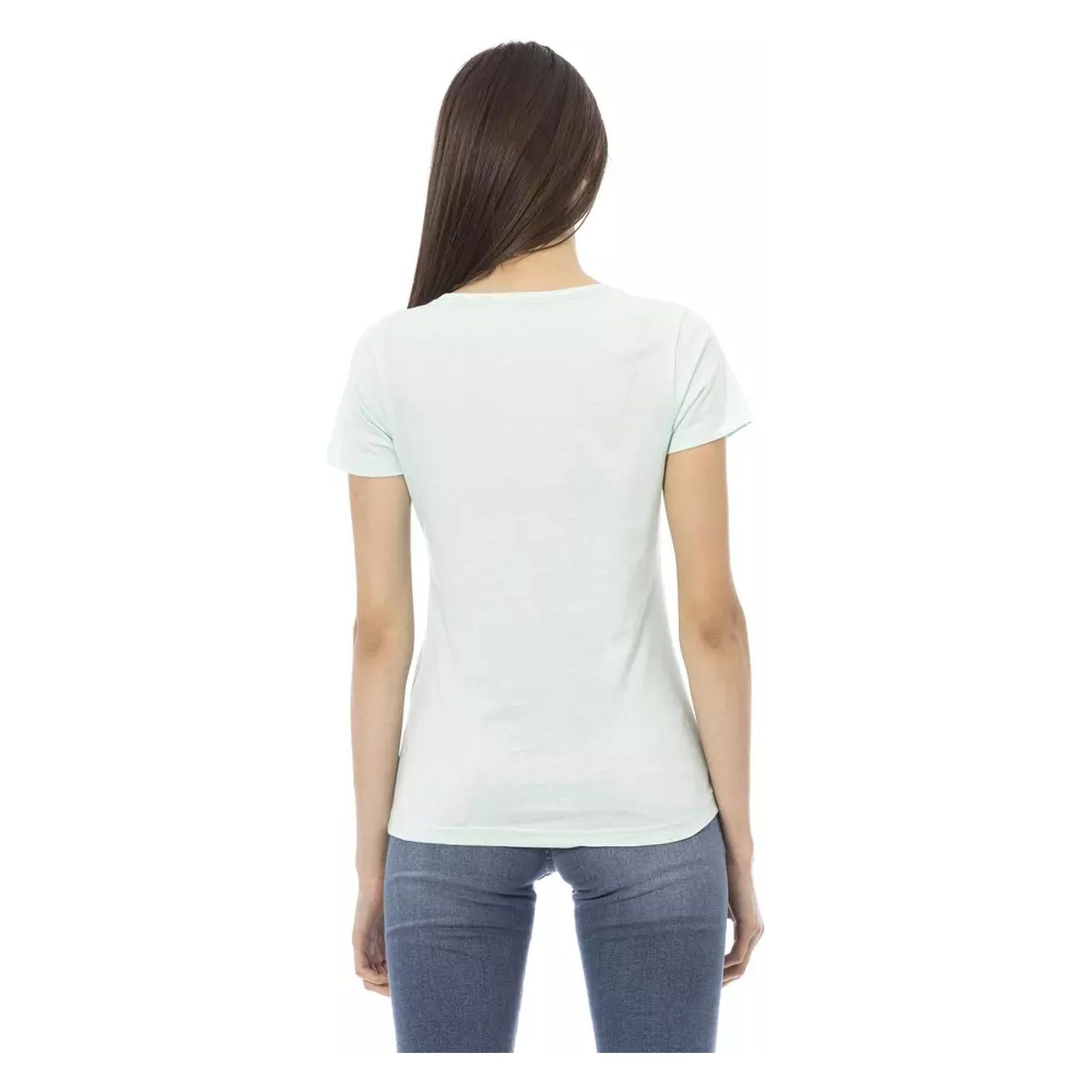 Short Sleeve V-Neck T-shirt with Front Print M Women