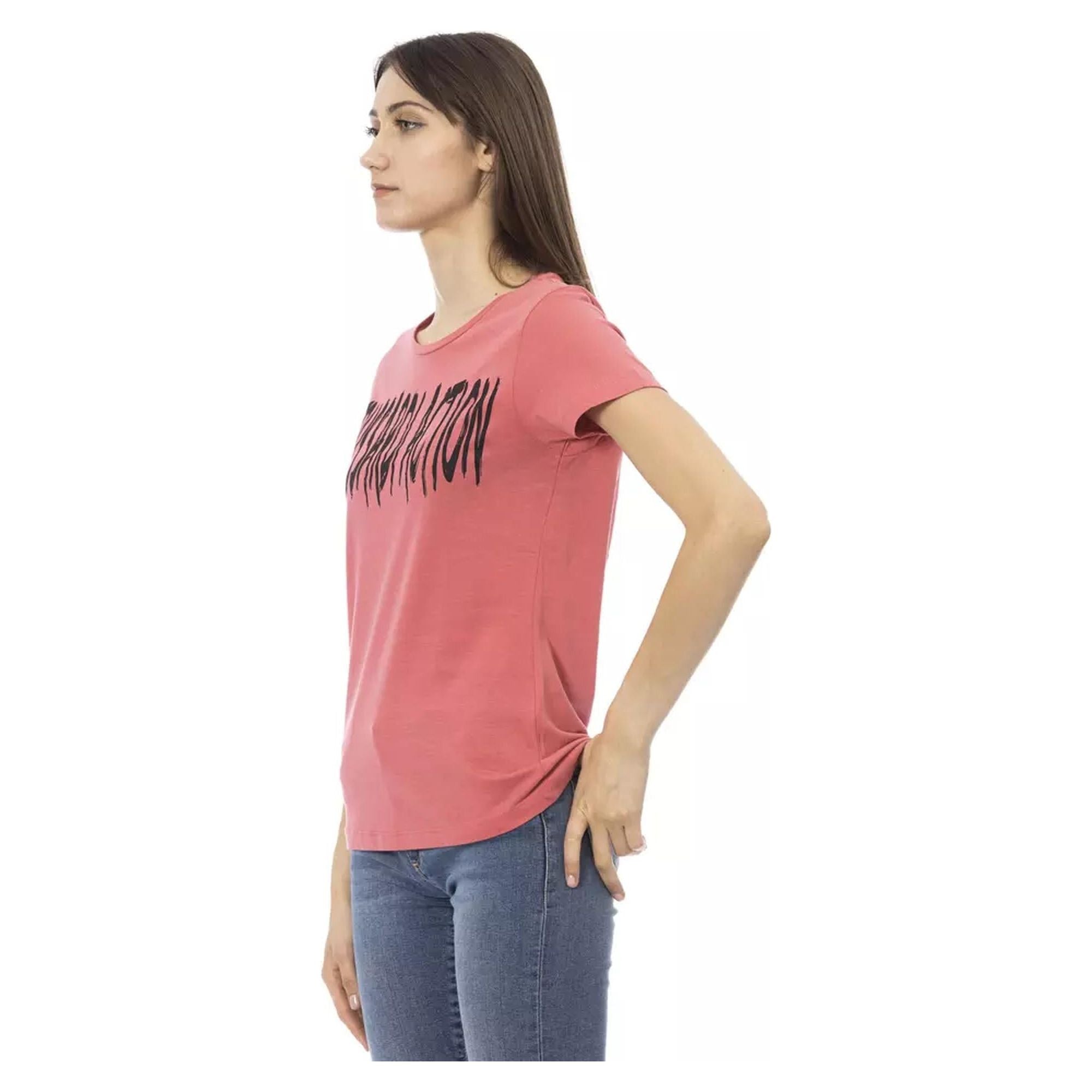 Short Sleeve Round Neck T-shirt with Front Print L Women