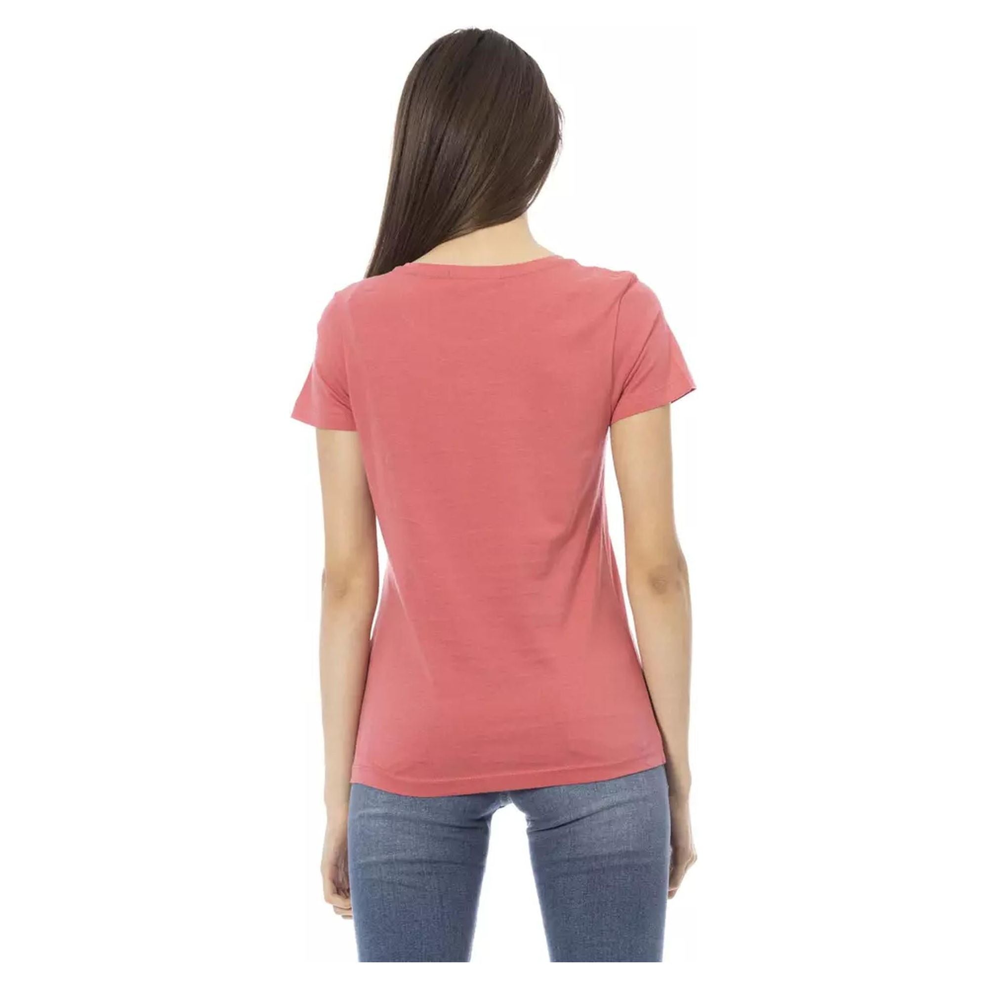 Short Sleeve Round Neck T-shirt with Front Print L Women