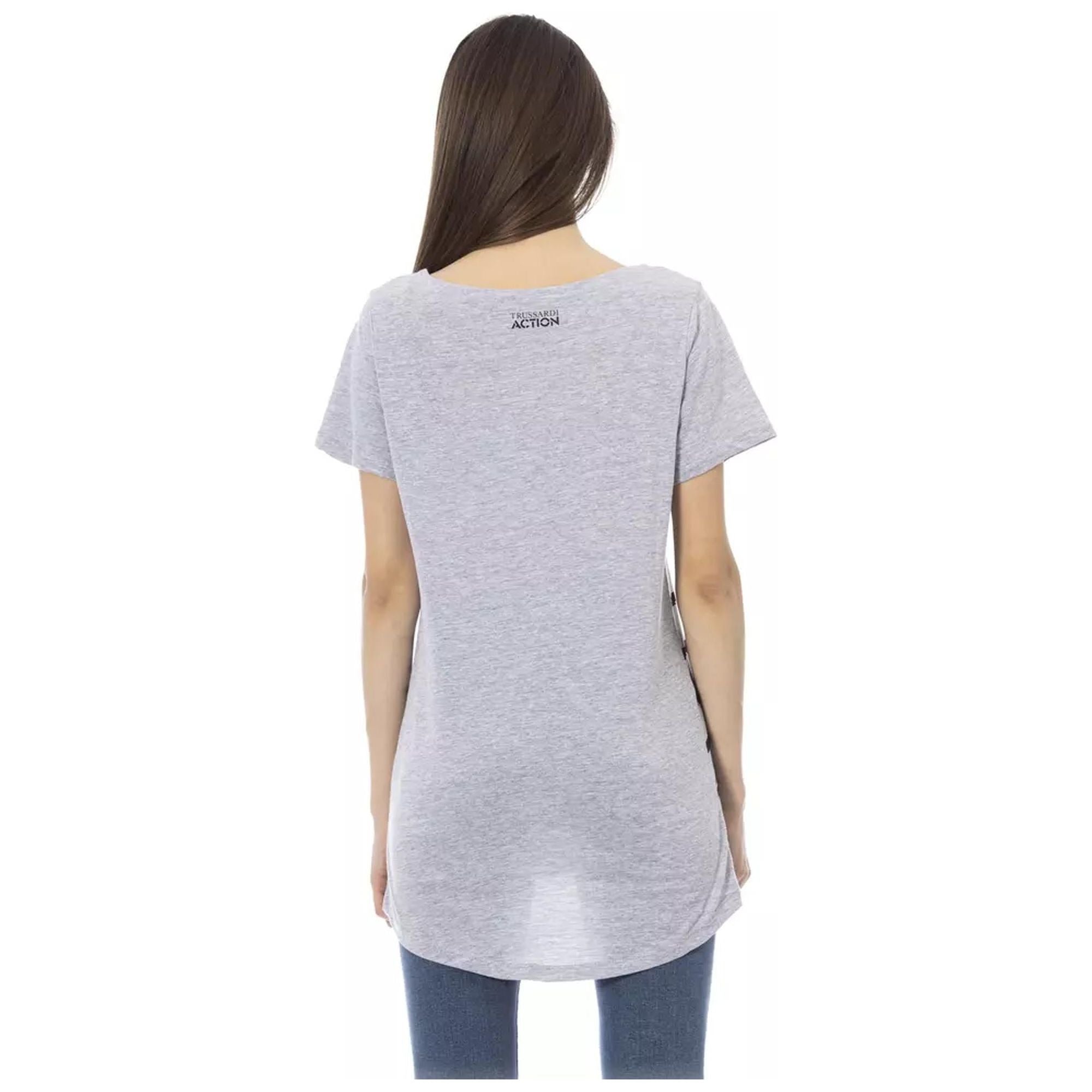 Short Sleeve Round Neck T-shirt with Front Print L Women