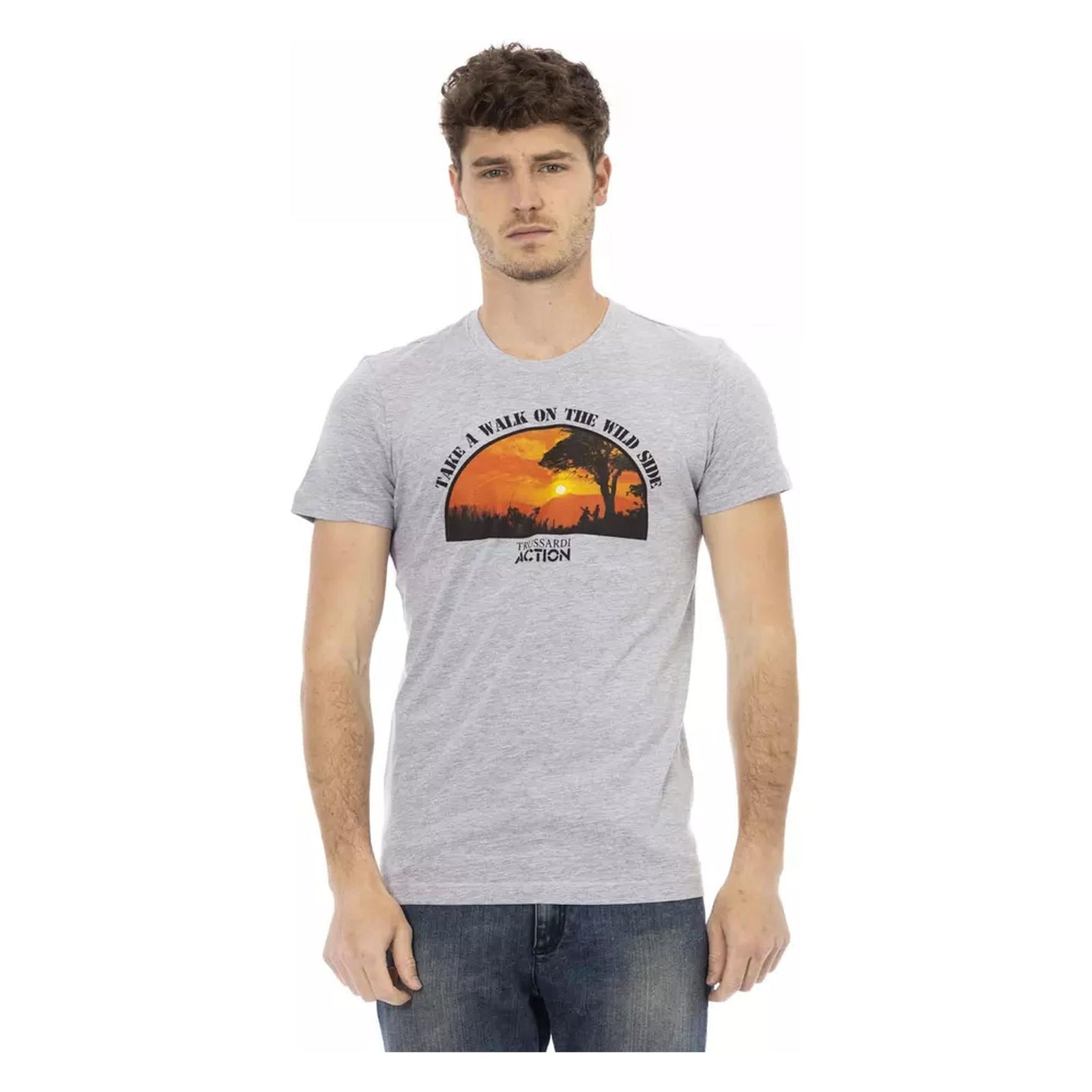 Short Sleeve T-shirt with Round Neck and Front Print M Men