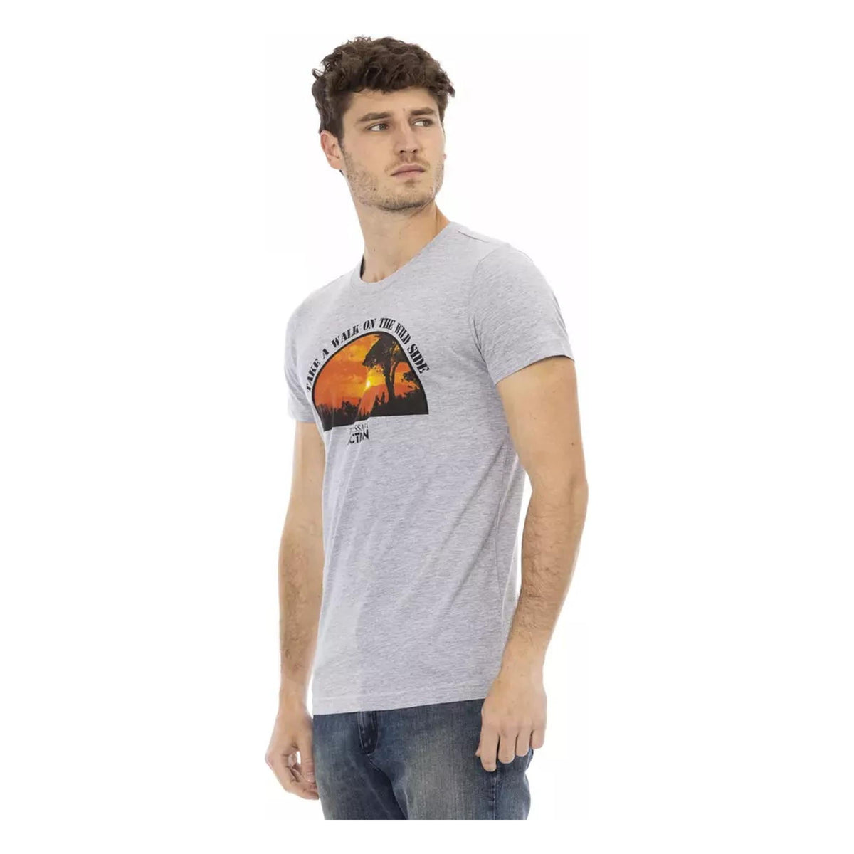 Short Sleeve T-shirt with Round Neck and Front Print M Men