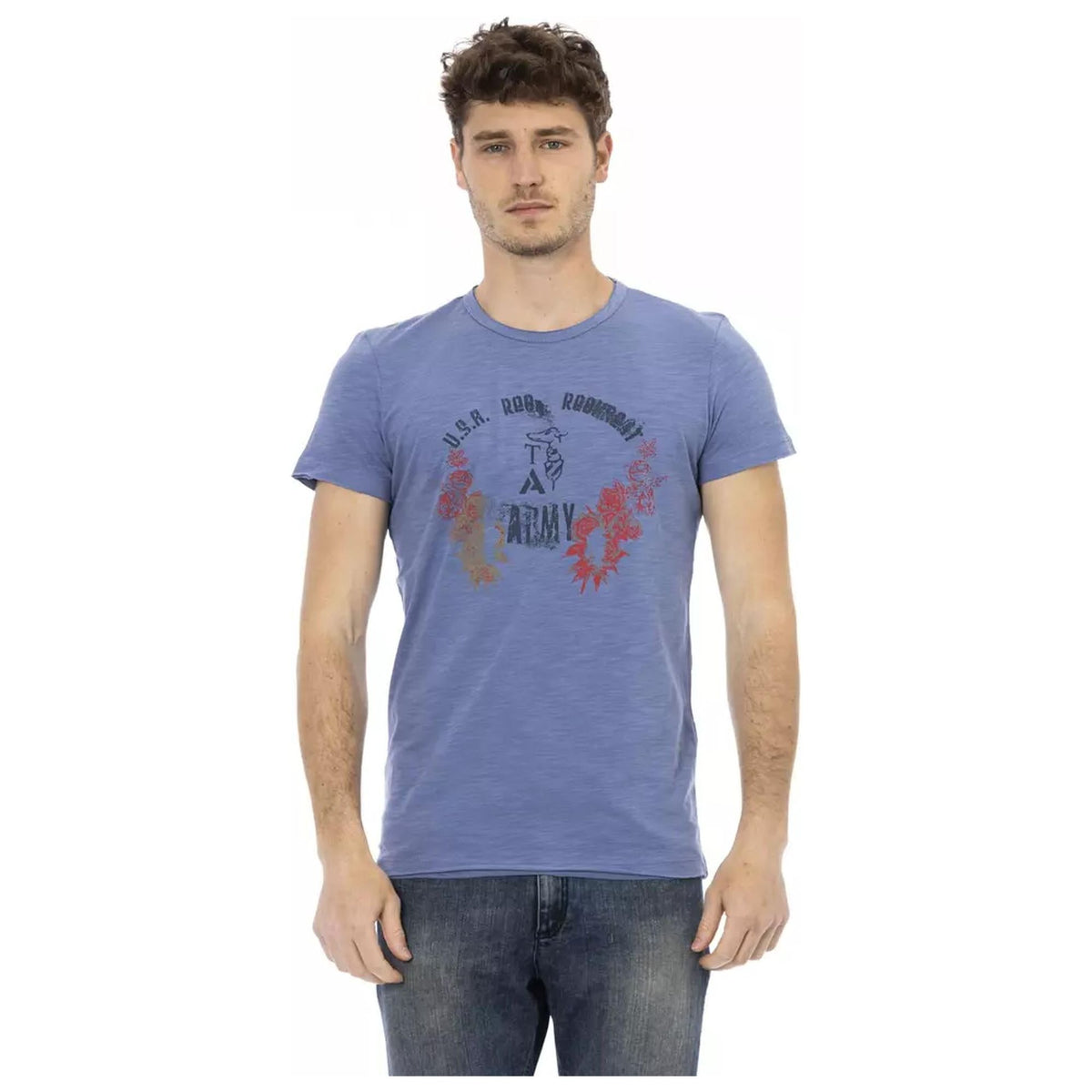 Short Sleeve T-shirt with Round Neck and Front Print XL Men