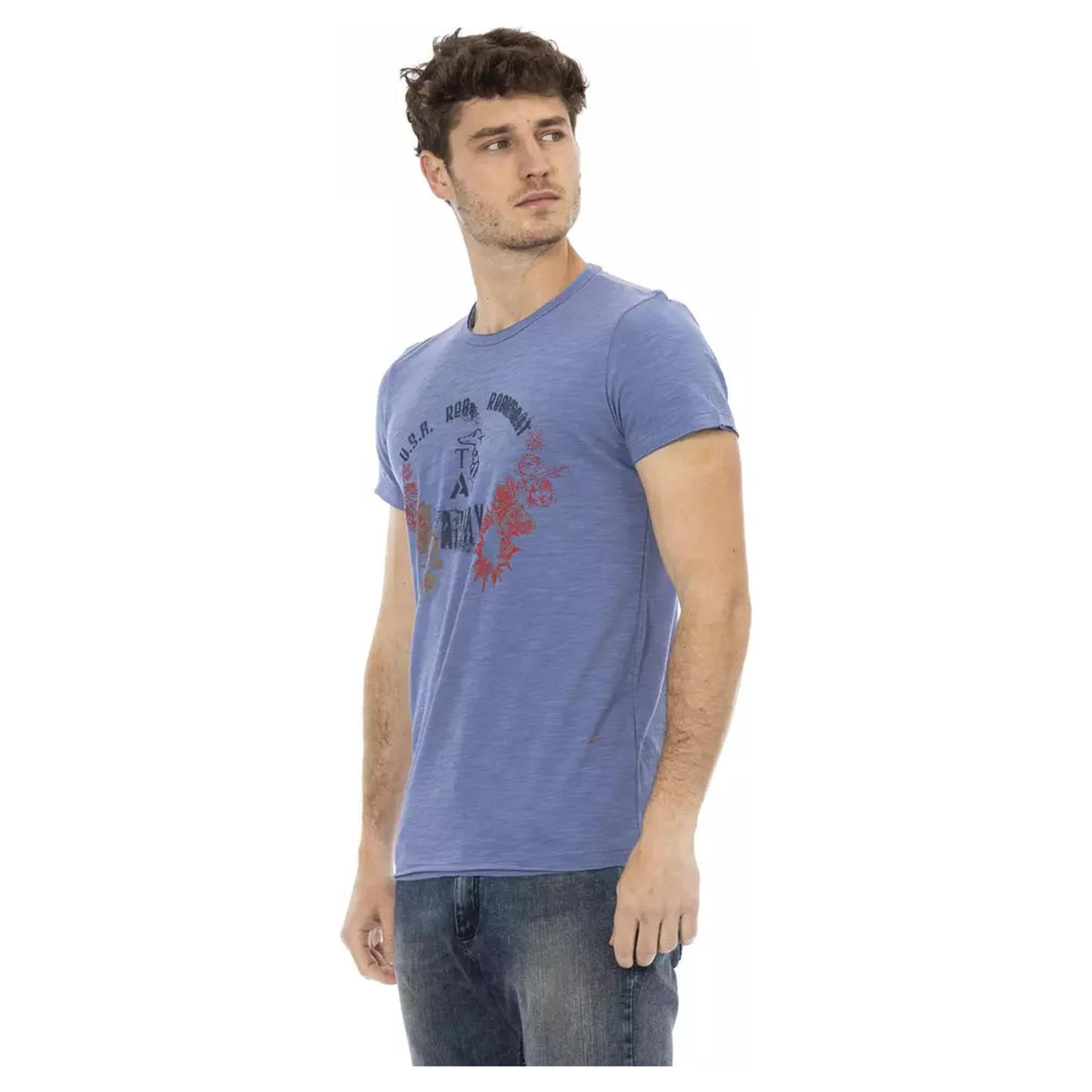 Short Sleeve T-shirt with Round Neck and Front Print XL Men