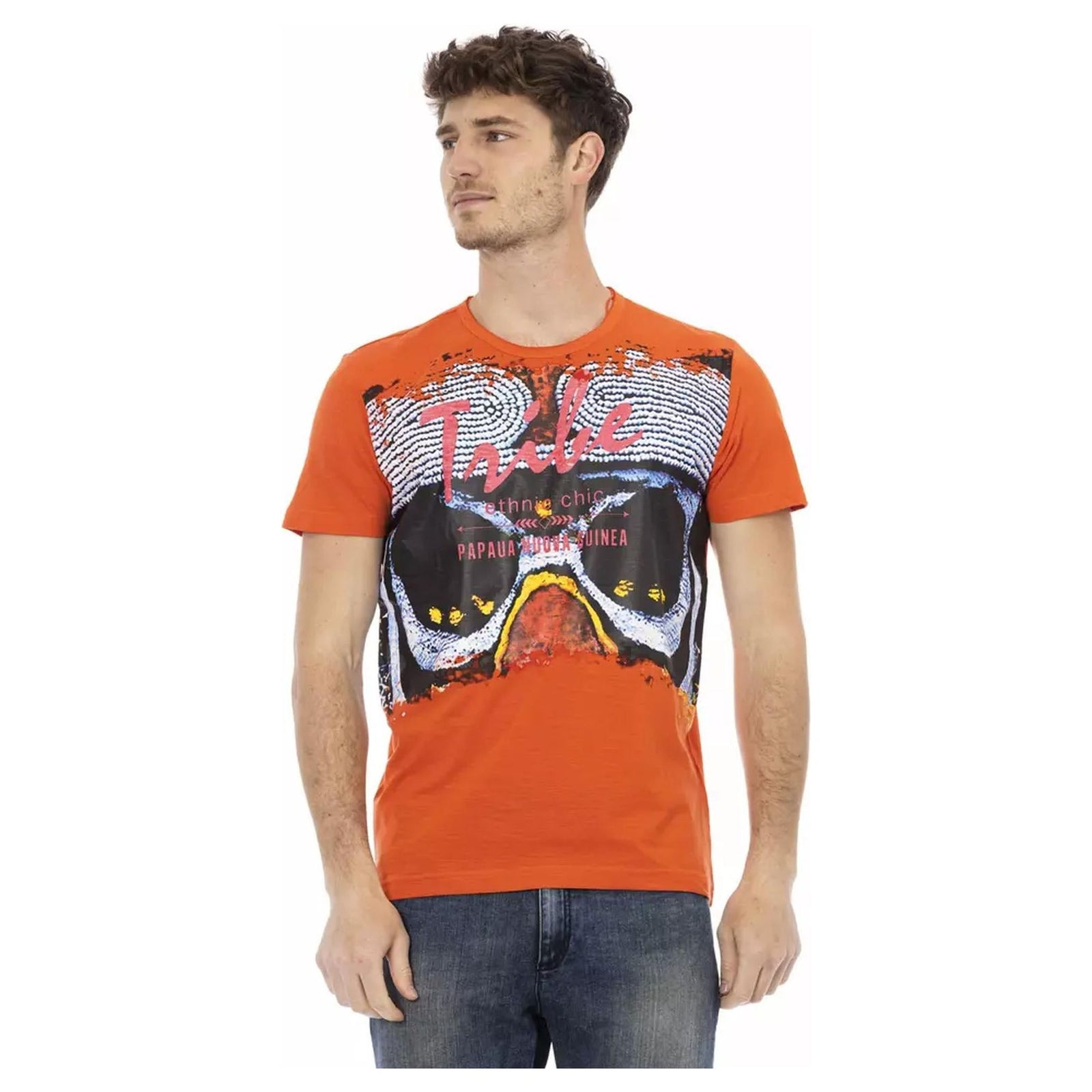 Short Sleeve Round Neck T-shirt with Front Print 3XL Men