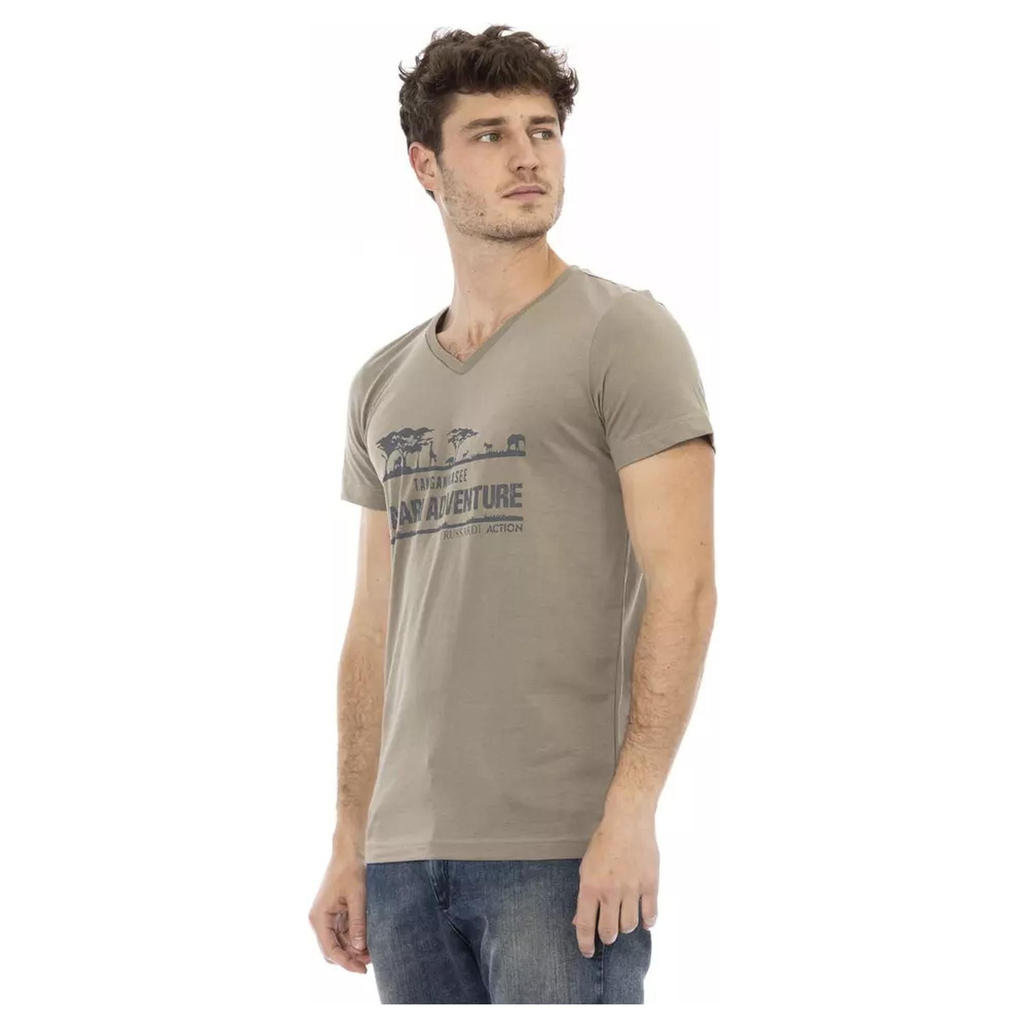 Short Sleeve V-Neck T-Shirt with Front Print XL Men