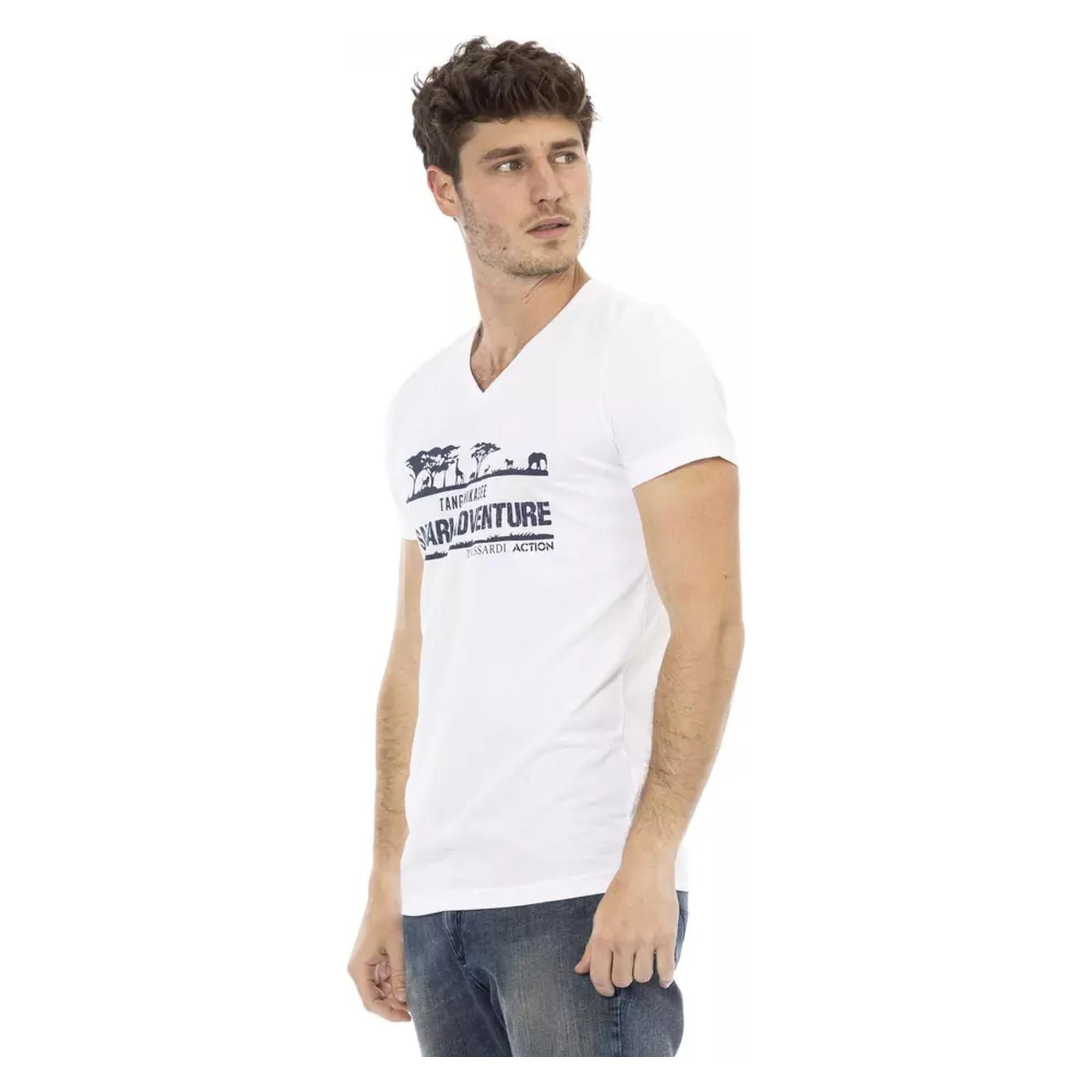 Short Sleeve V-Neck T-shirt with Front Print XL Men