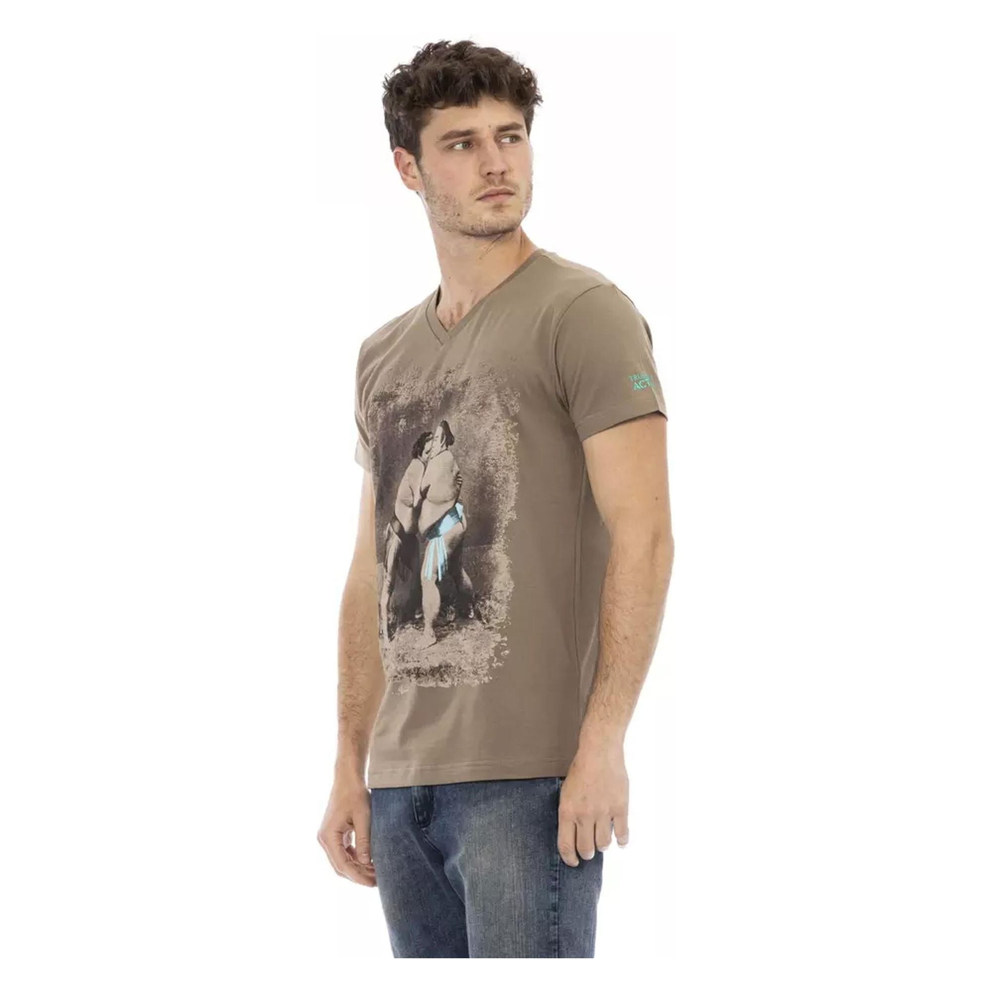 Short Sleeve V-Neck T-Shirt with Front Print S Men