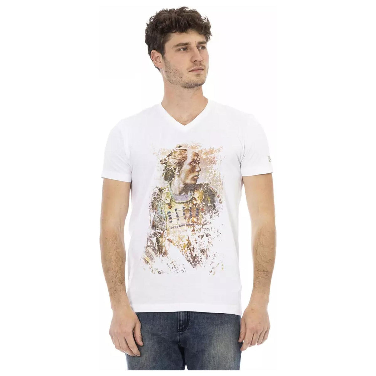 Short Sleeve V-Neck T-shirt with Front Print M Men