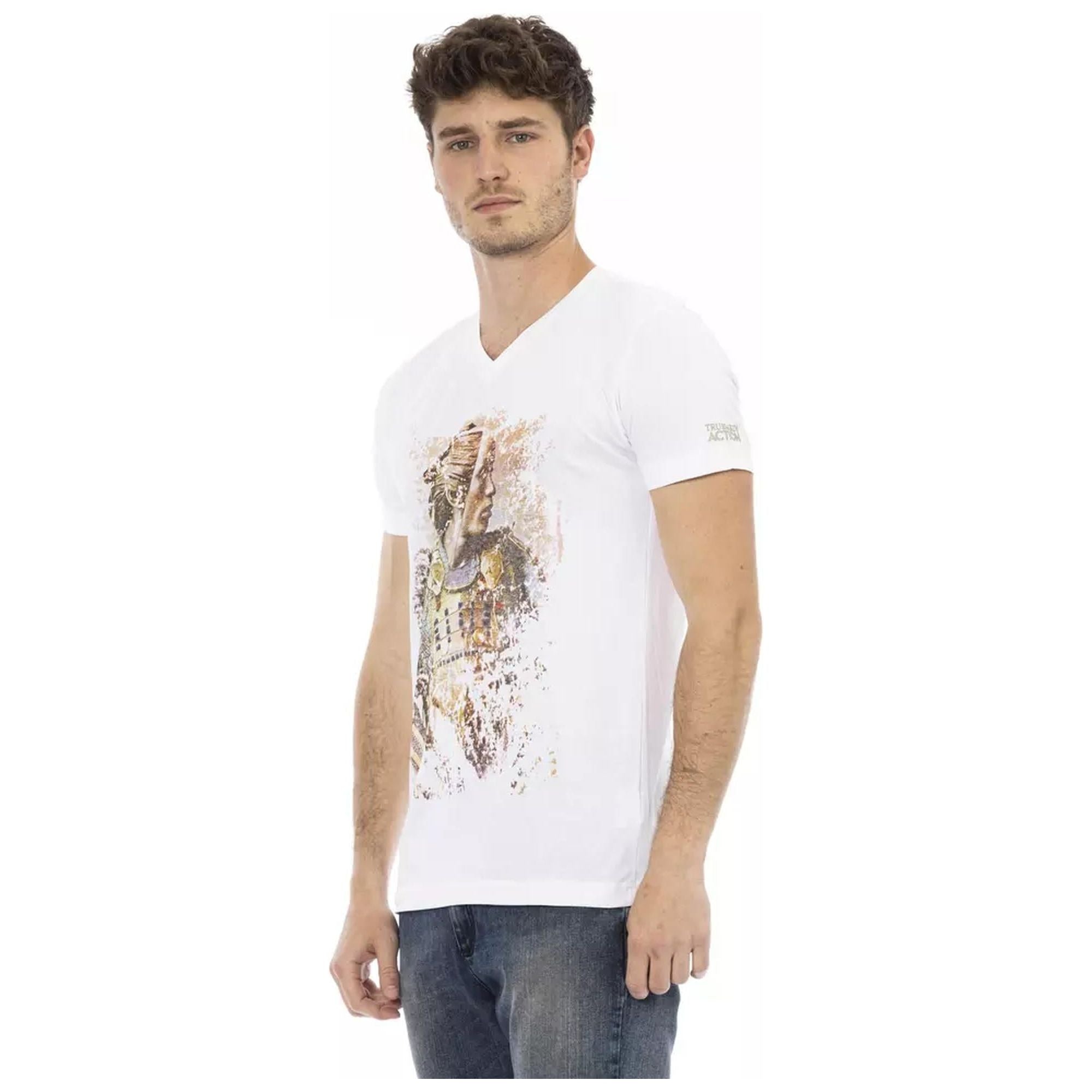 Short Sleeve V-Neck T-shirt with Front Print M Men