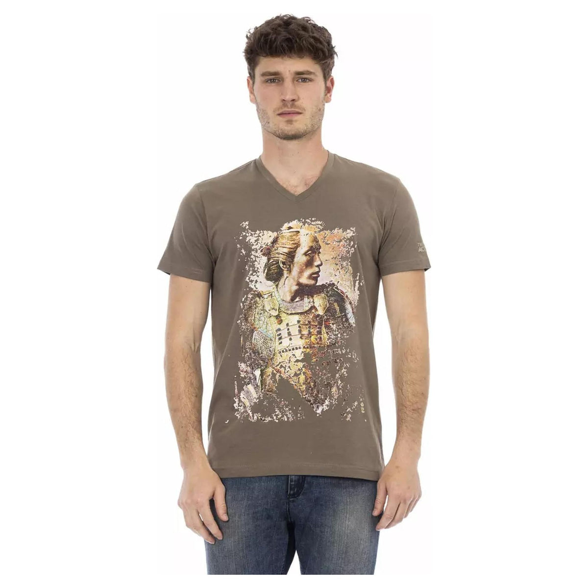 Short Sleeve V-Neck T-shirt with Front Print S Men