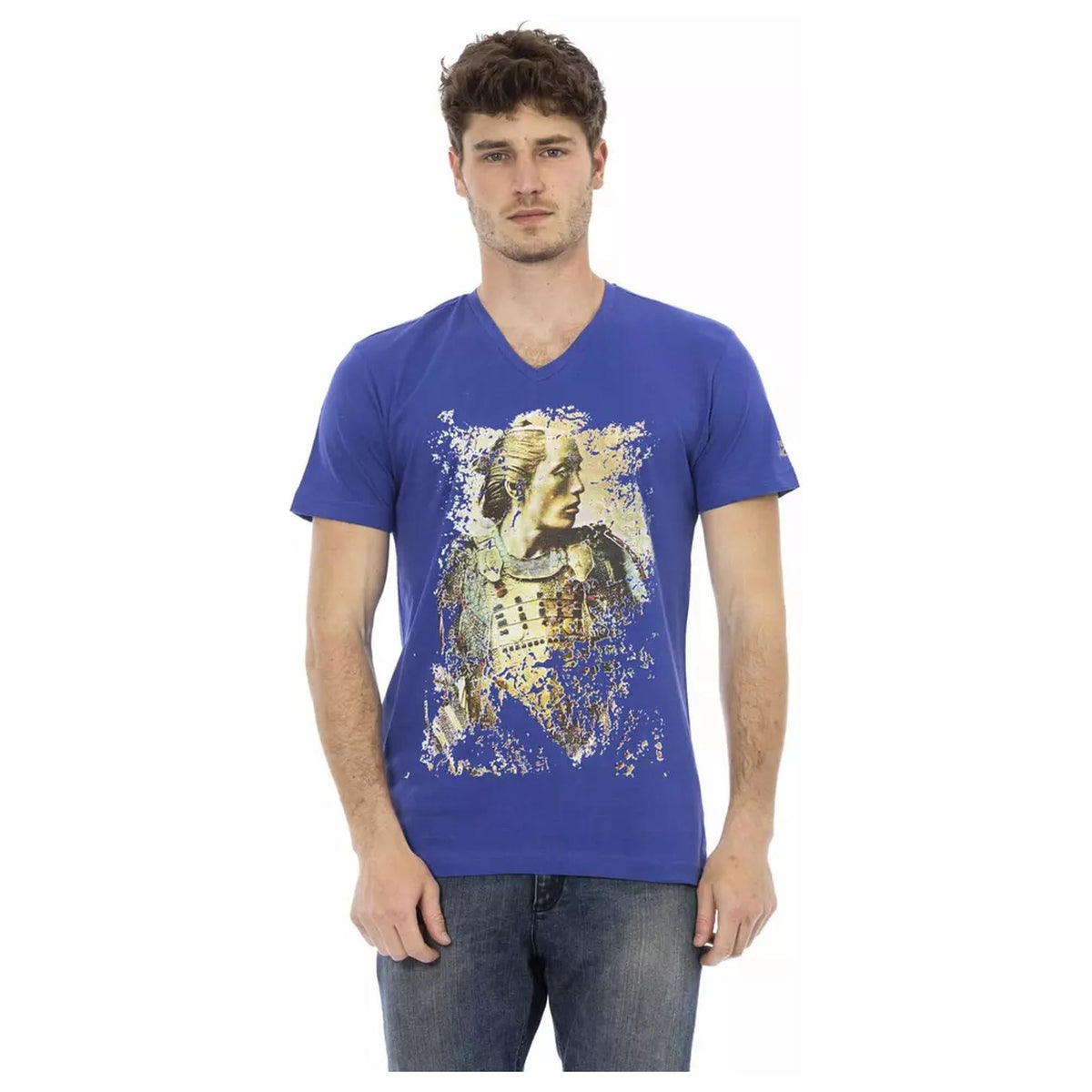 Short Sleeve V-Neck T-shirt with Front Print S Men