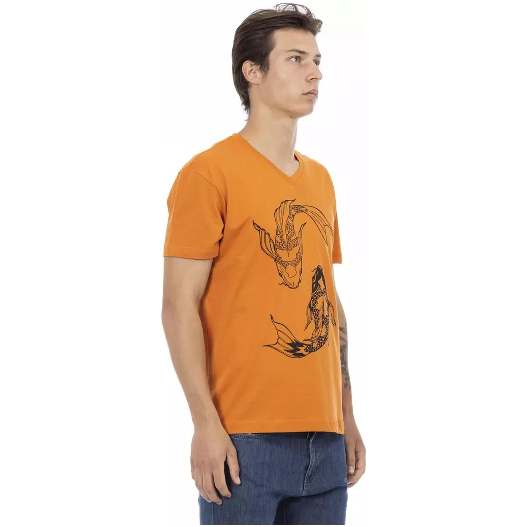 Short Sleeve V-Neck T-Shirt with Front Print S Men