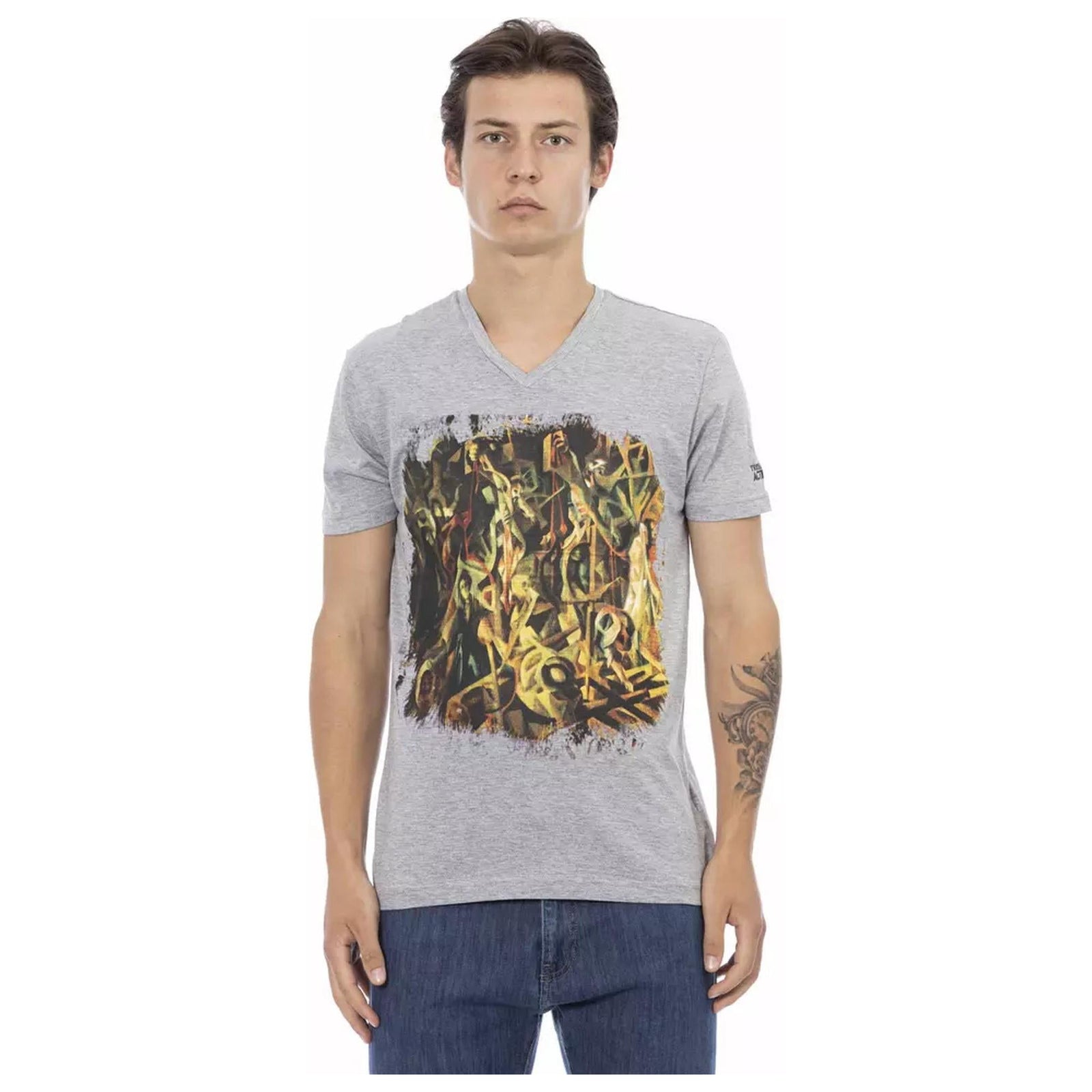 Short Sleeve V-Neck T-shirt with Front Print XL Men