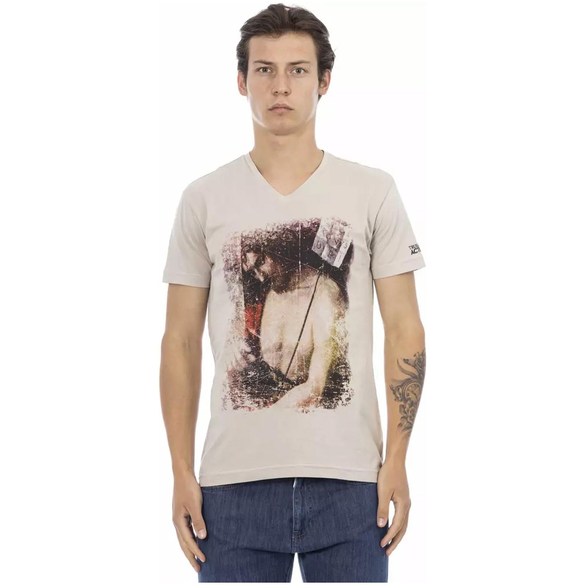 Short Sleeve V-Neck T-Shirt with Front Print S Men