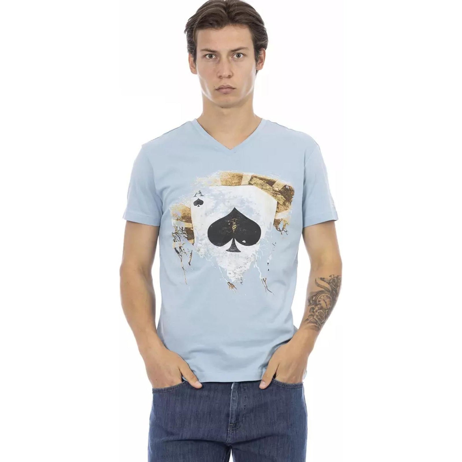 Short Sleeve V-Neck T-shirt with Front Print XL Men