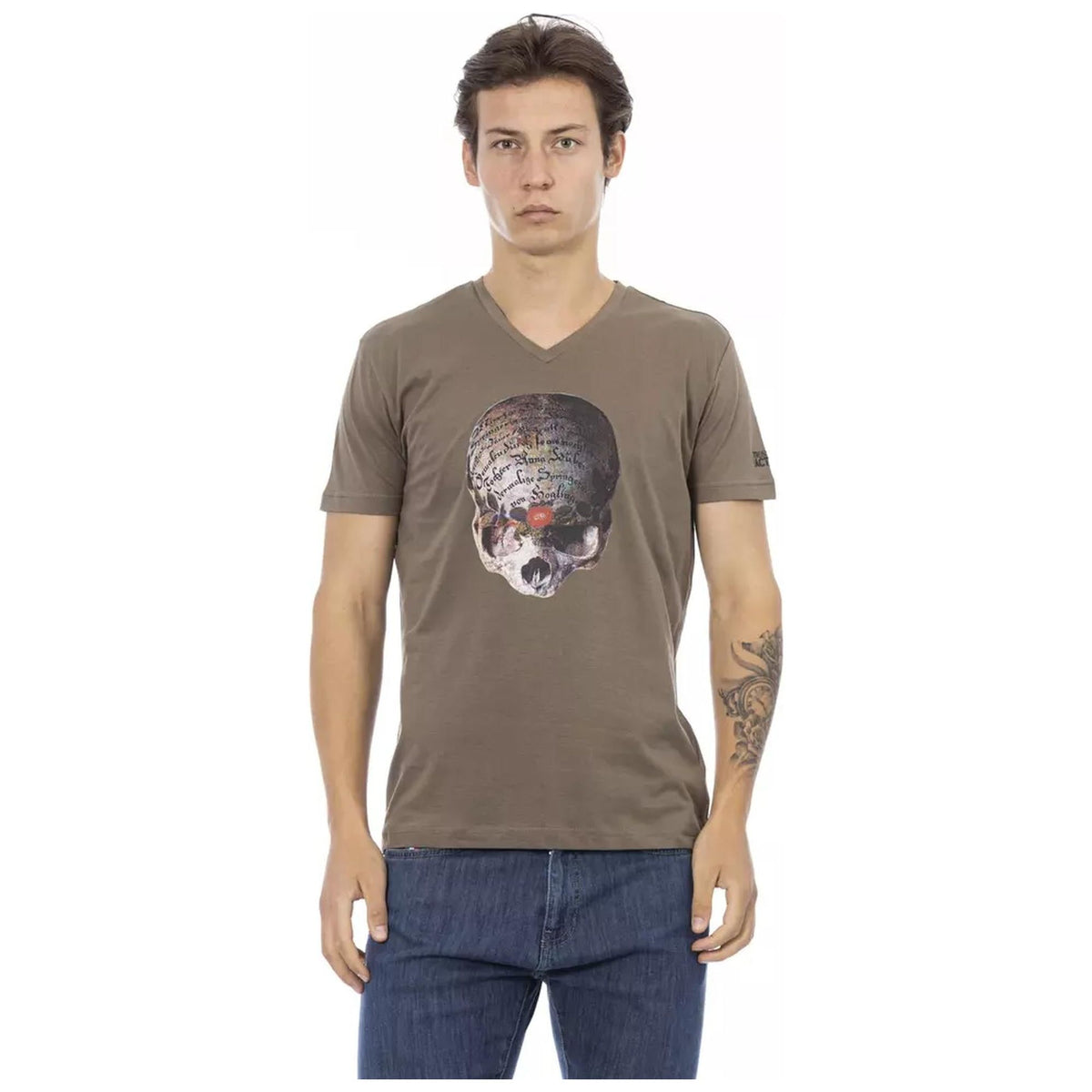 Short Sleeve V-neck T-shirt with Front Print S Men