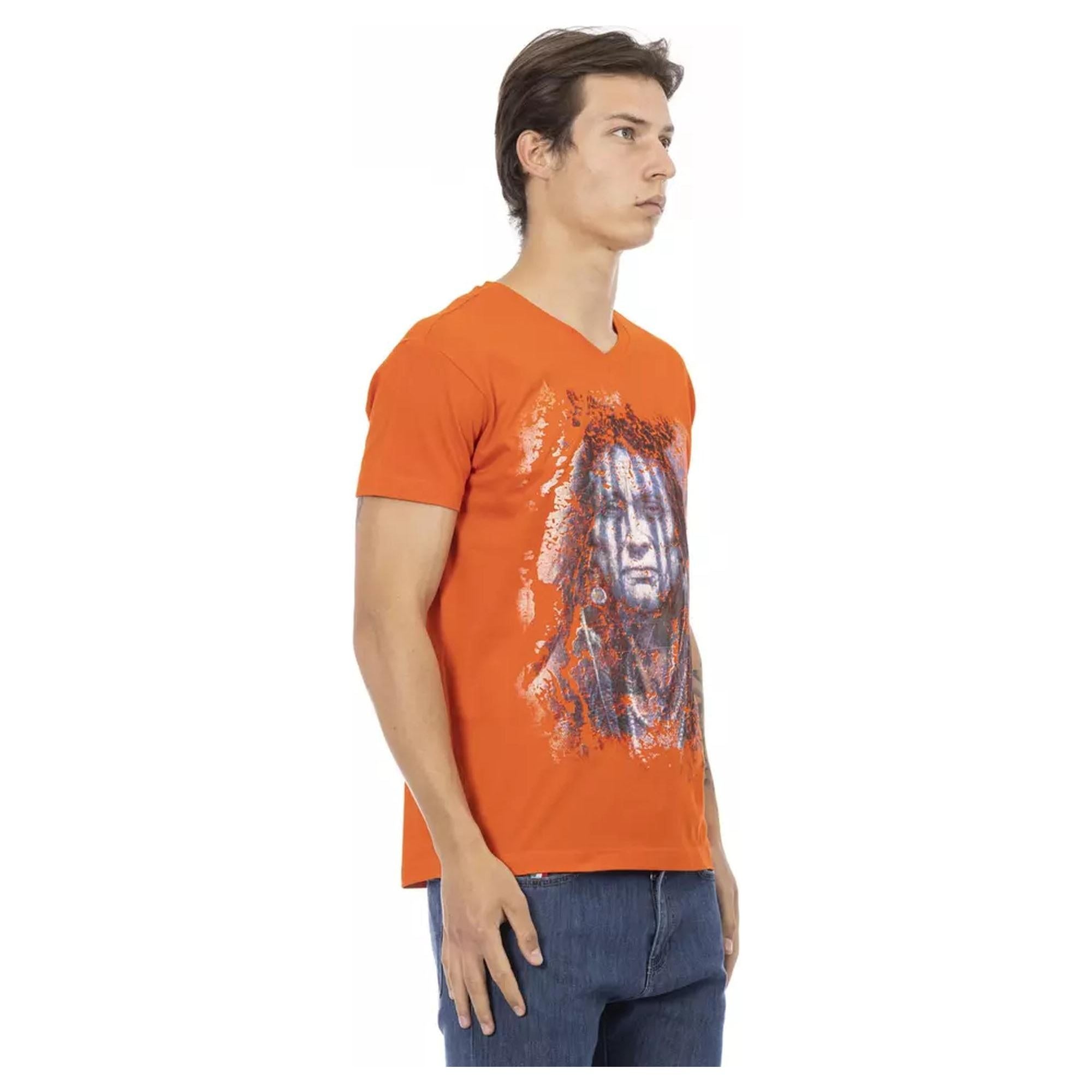 Short Sleeve V-Neck T-Shirt with Front Print S Men