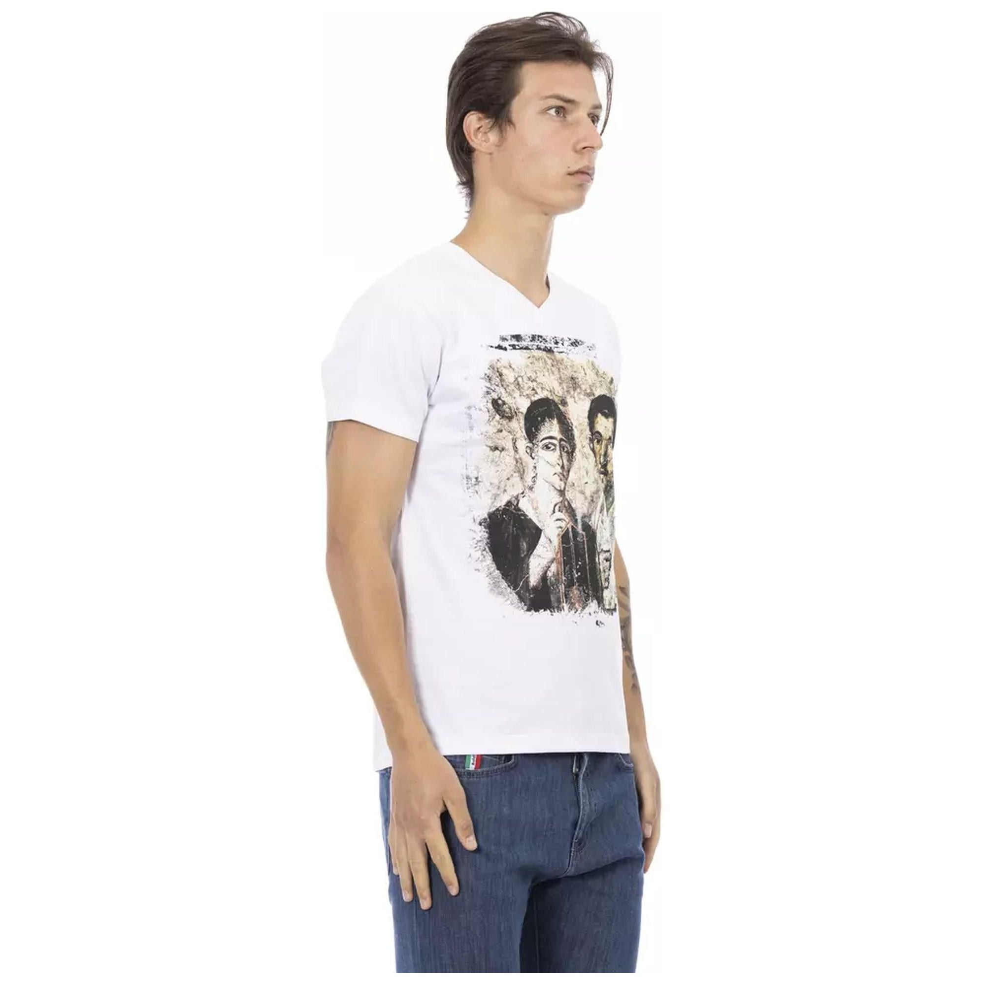 Short Sleeve V-Neck T-Shirt with Front Print S Men