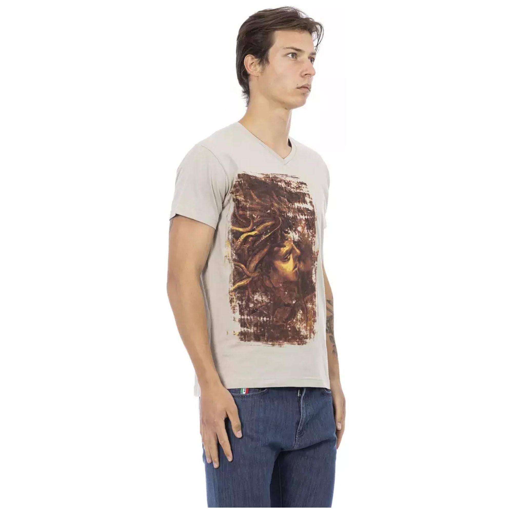 Short Sleeve V-Neck T-shirt with Front Print S Men