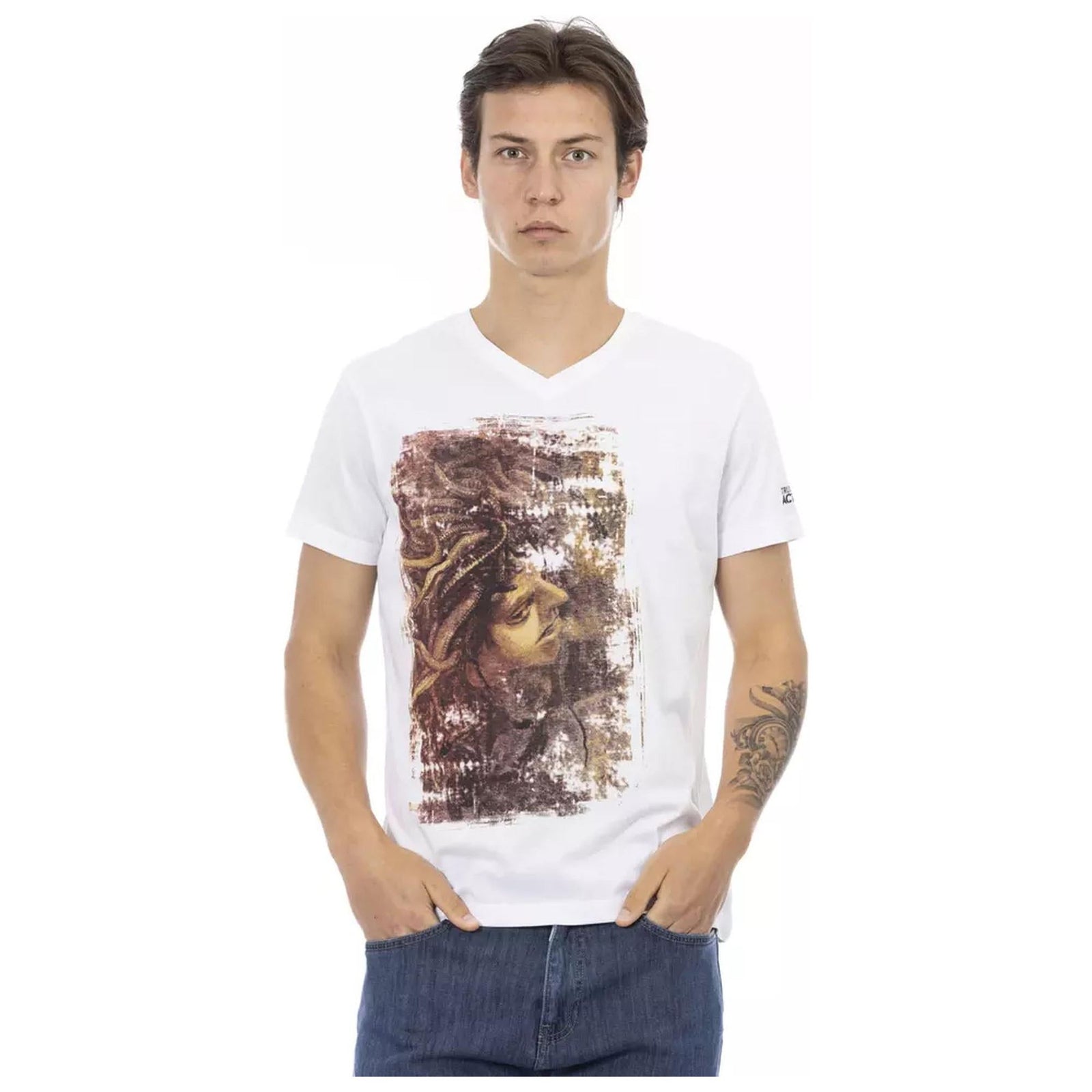 Short Sleeve V-Neck T-Shirt with Front Print XL Men