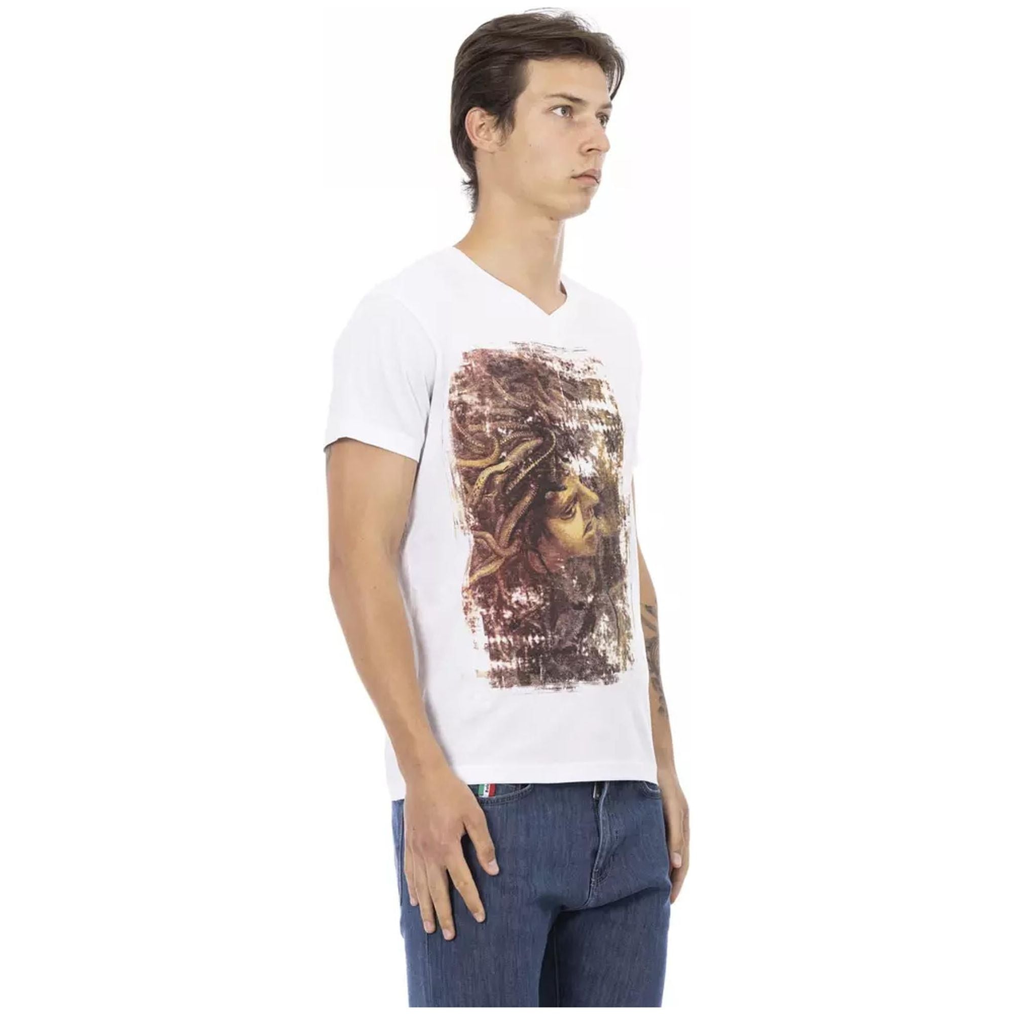 Short Sleeve V-Neck T-Shirt with Front Print XL Men