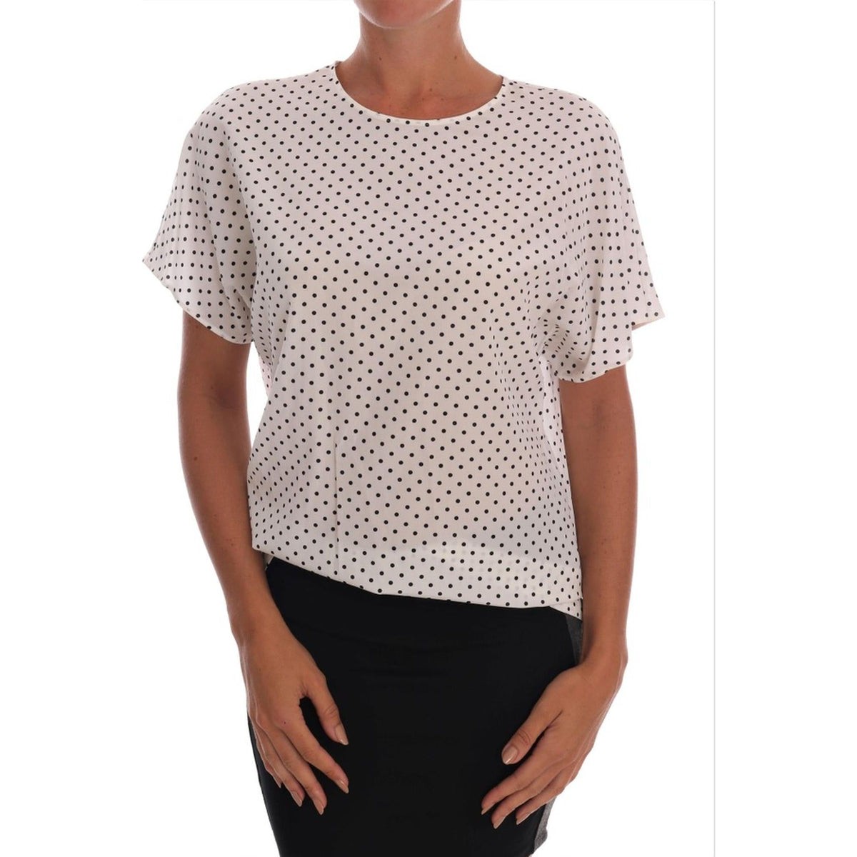 Short Sleeve Silk Blouse with Polka Dots and Logo Details 40 IT Women