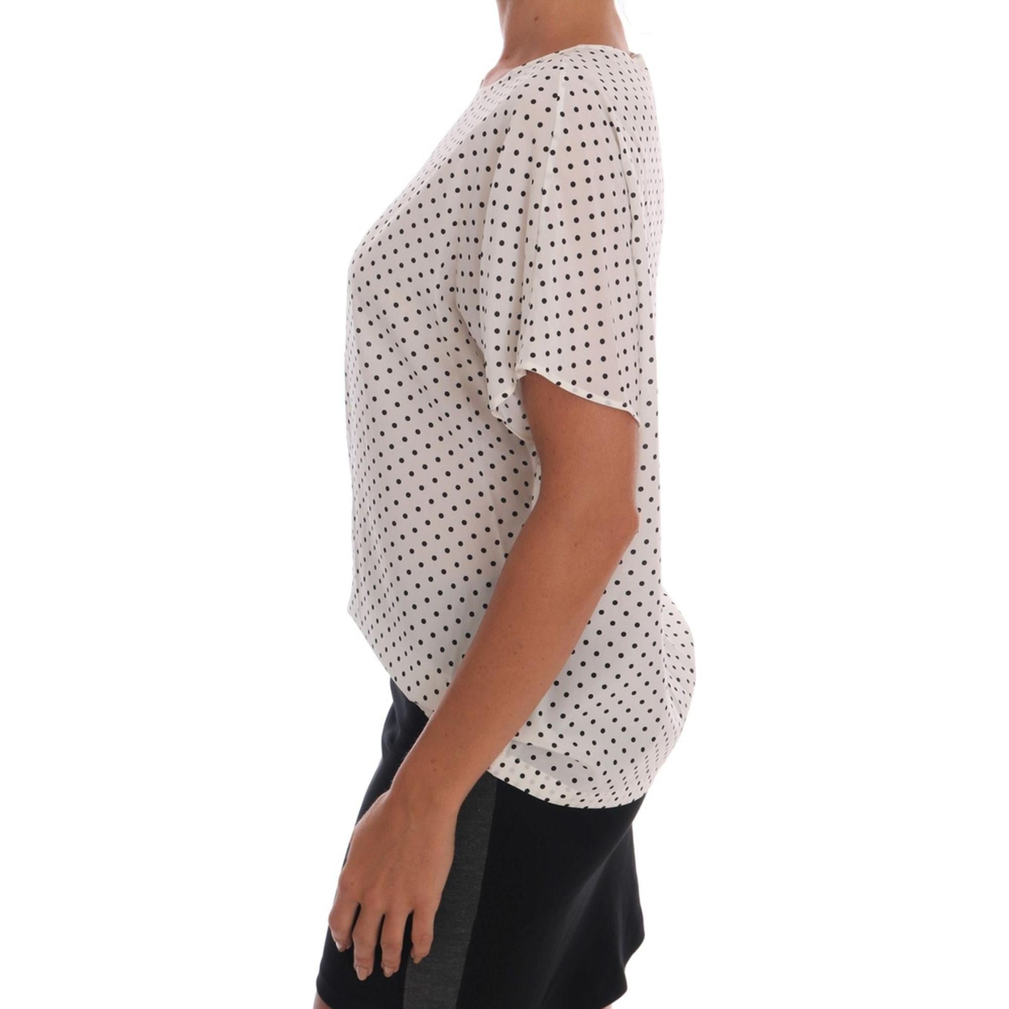 Short Sleeve Silk Blouse with Polka Dots and Logo Details 40 IT Women