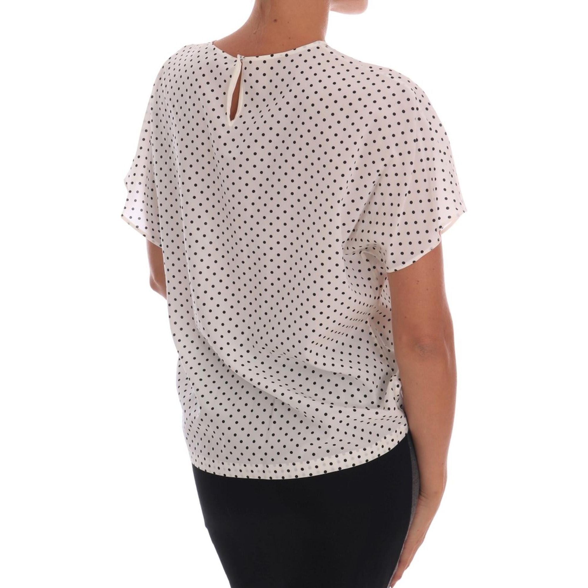 Short Sleeve Silk Blouse with Polka Dots and Logo Details 40 IT Women