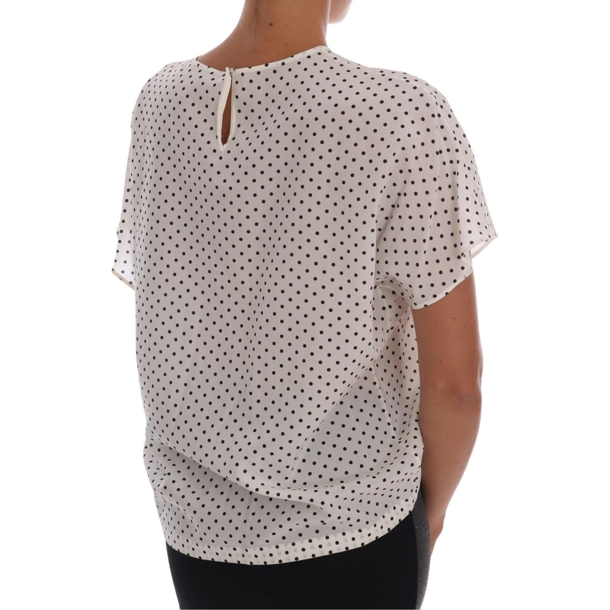 Short Sleeve Silk Blouse with Polka Dots and Logo Details 40 IT Women