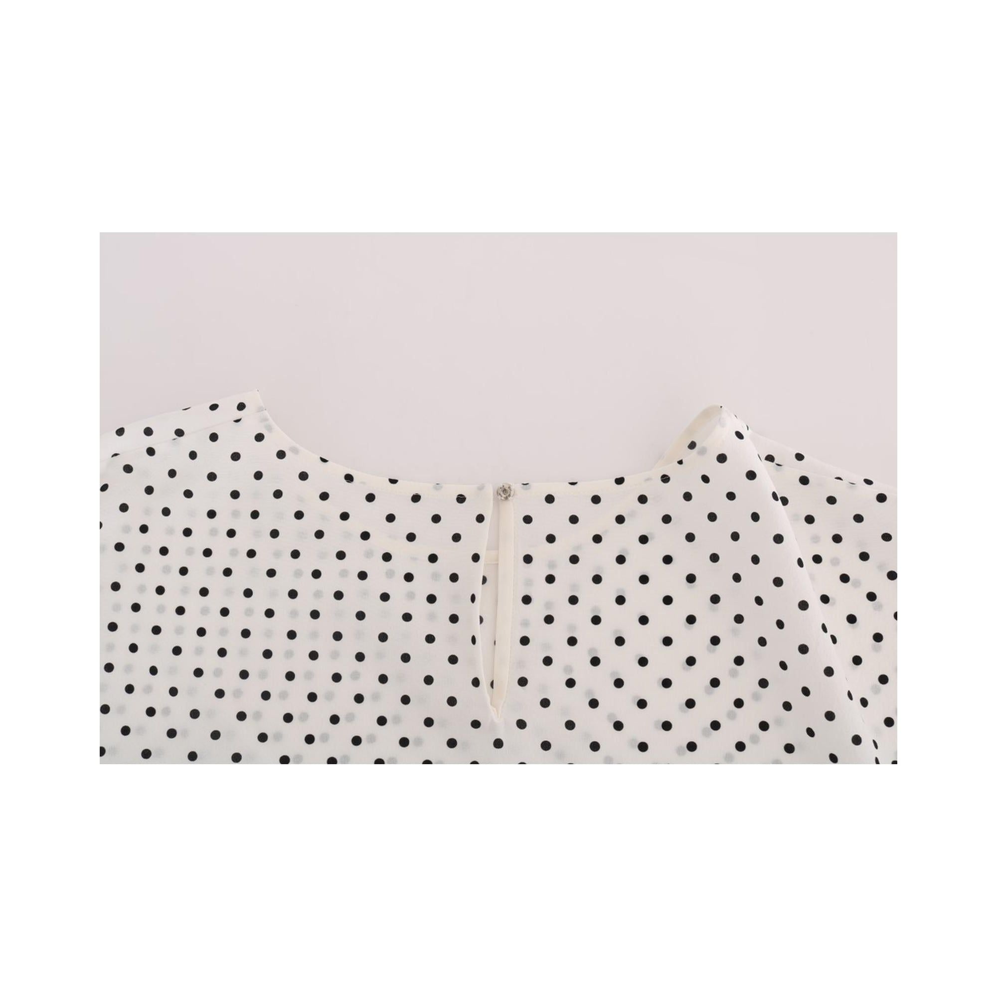 Short Sleeve Silk Blouse with Polka Dots and Logo Details 40 IT Women