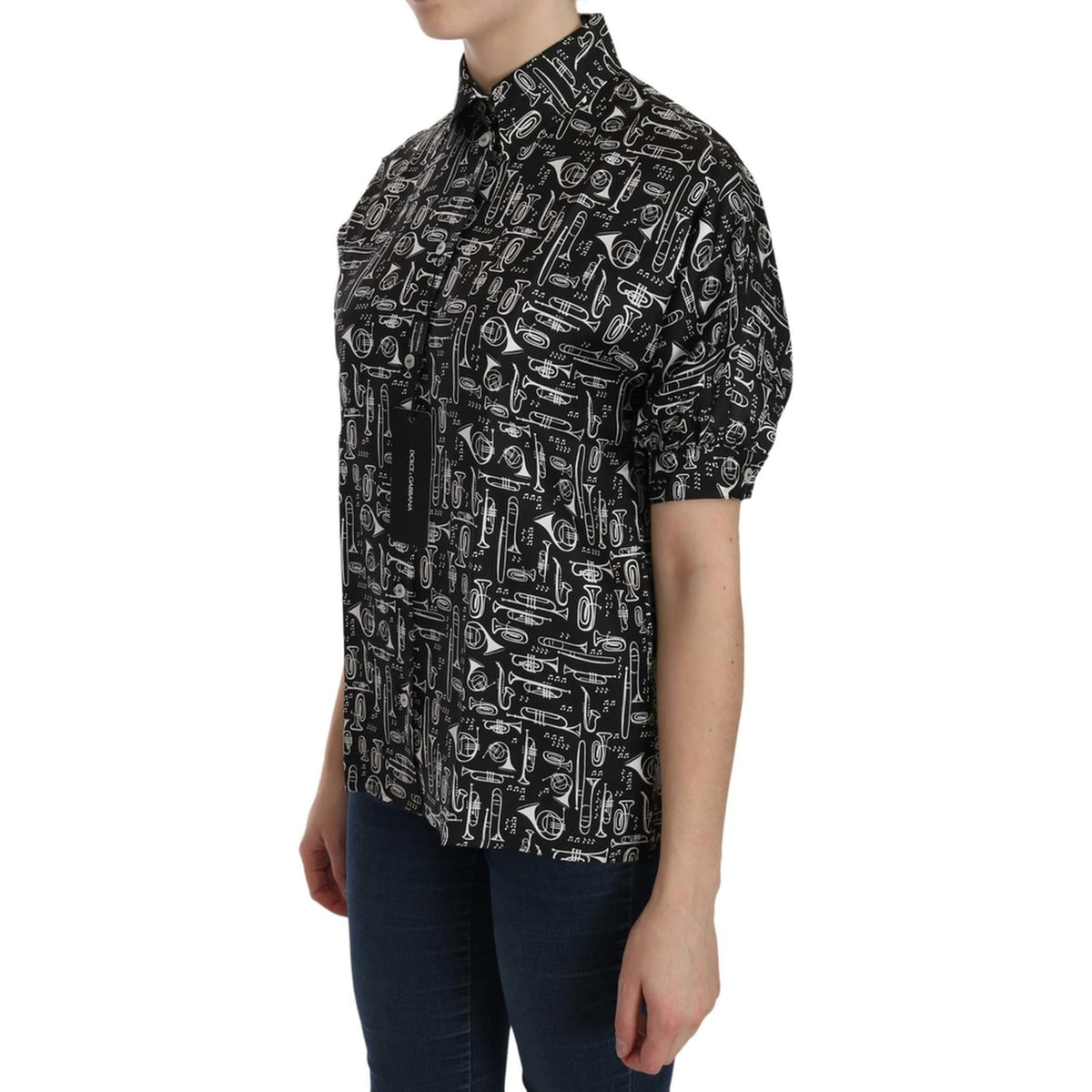 Dolce &amp; Gabbana Musical Instrument Print Silk Top 38 IT Women