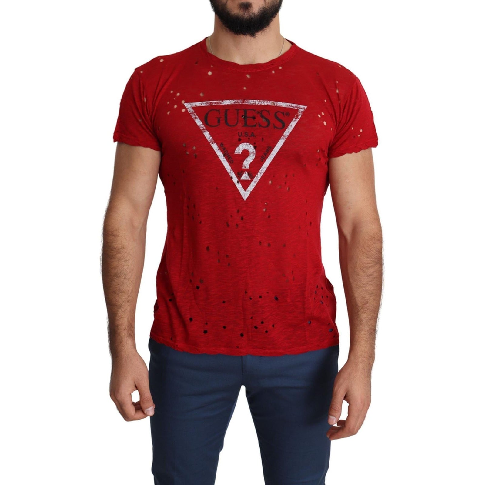 100% Authentic Red Cotton Stretch T-Shirt with Round Neck and Short Sleeves M Men