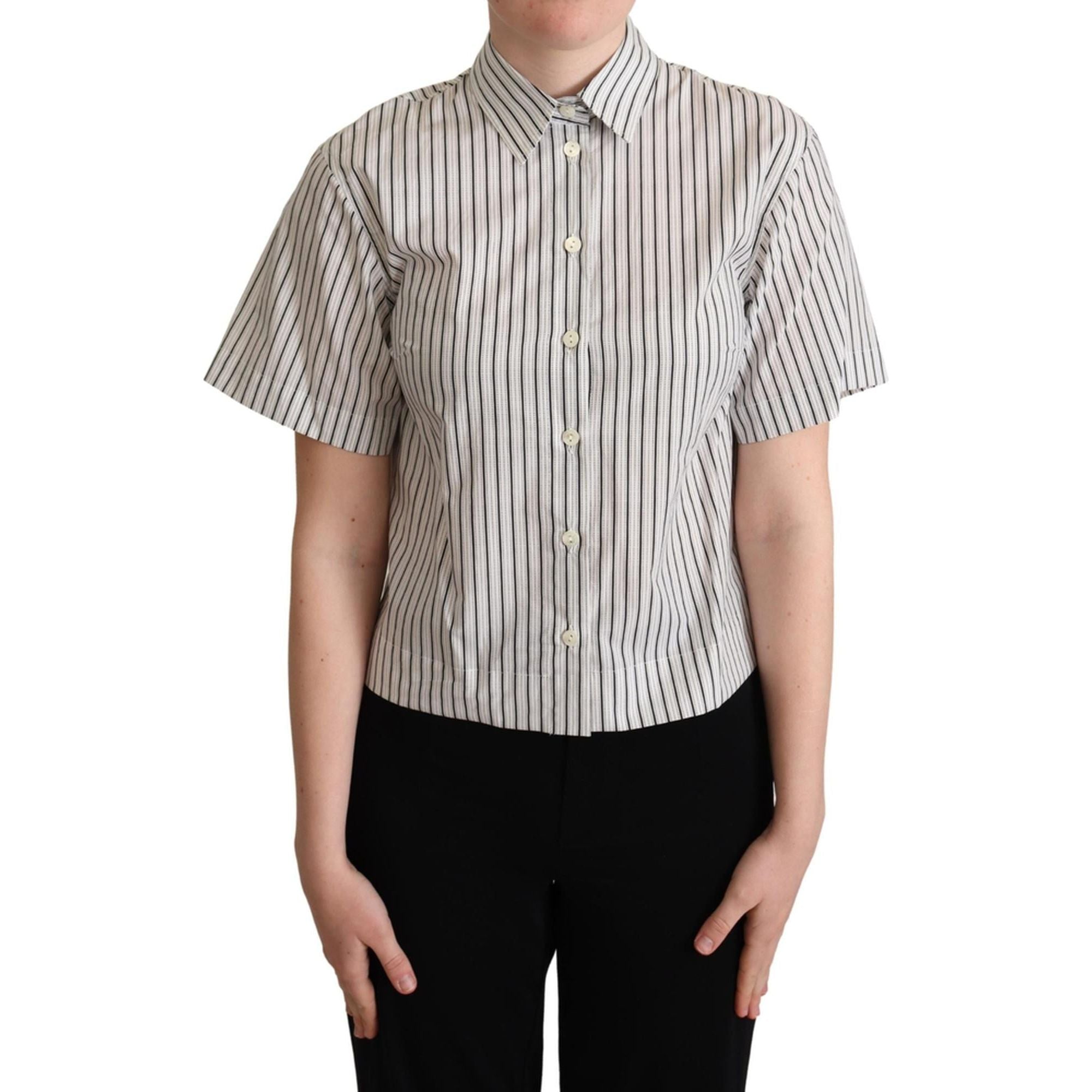 Striped Cotton Polo with Collar and Buttons 40 IT Women