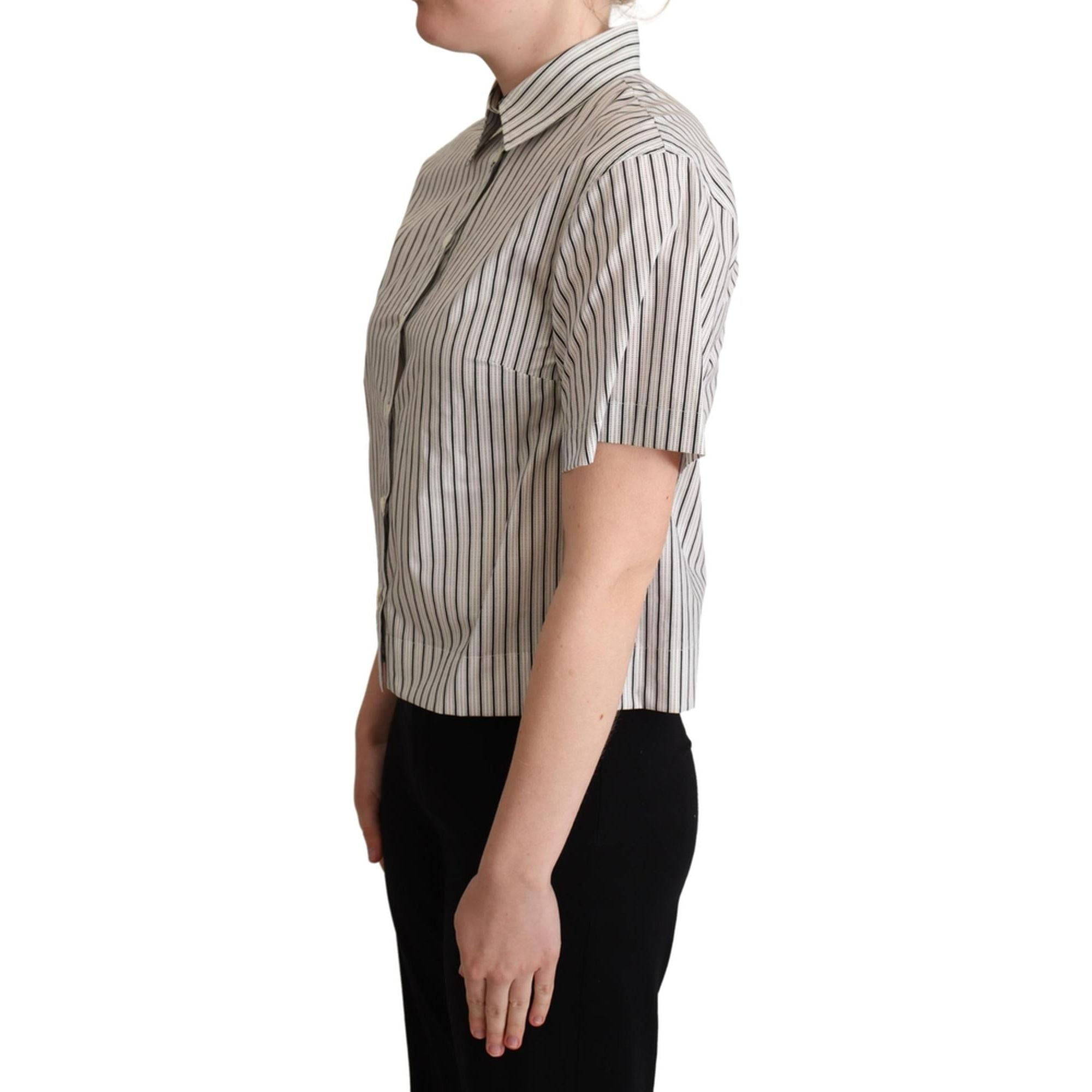 Striped Cotton Polo with Collar and Buttons 40 IT Women