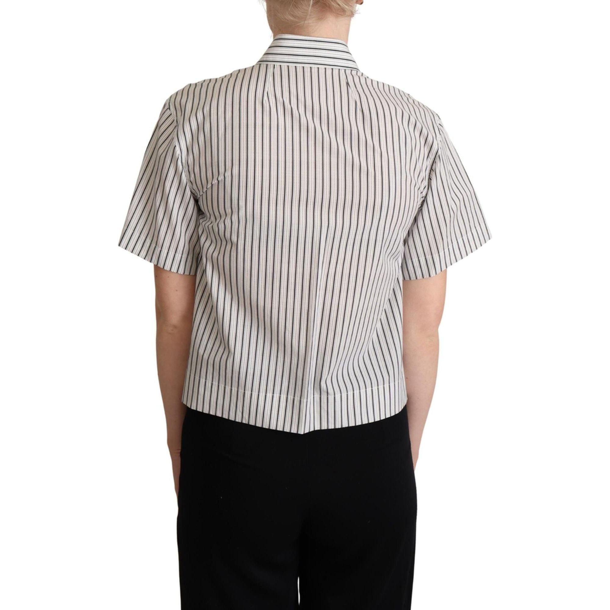 Striped Cotton Polo with Collar and Buttons 44 IT Women